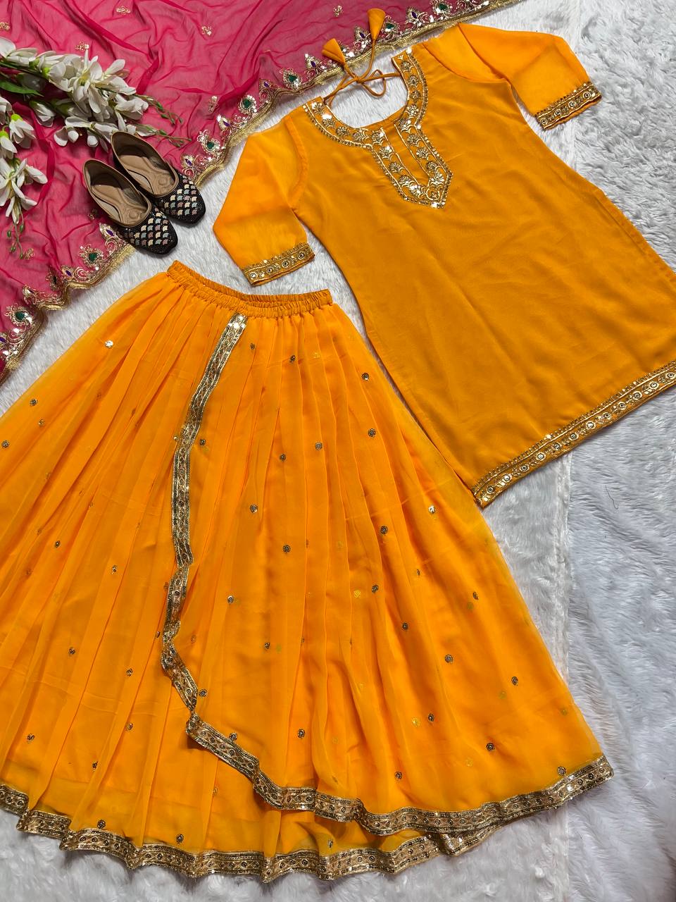 Designer Party Wear Look Top ,Dhoti Skirt And Dupatta