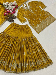 Designer Party Wear Look Top , Sharara Plazzo And Dupatta