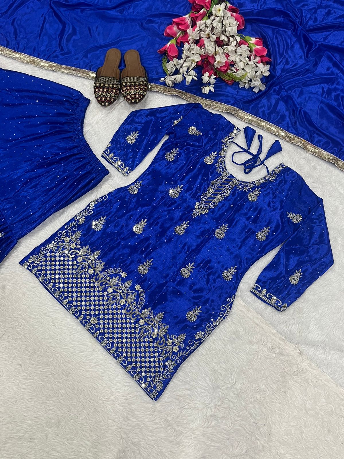 Designer Party Wear Look Top , Sharara Plazzo And Dupatta