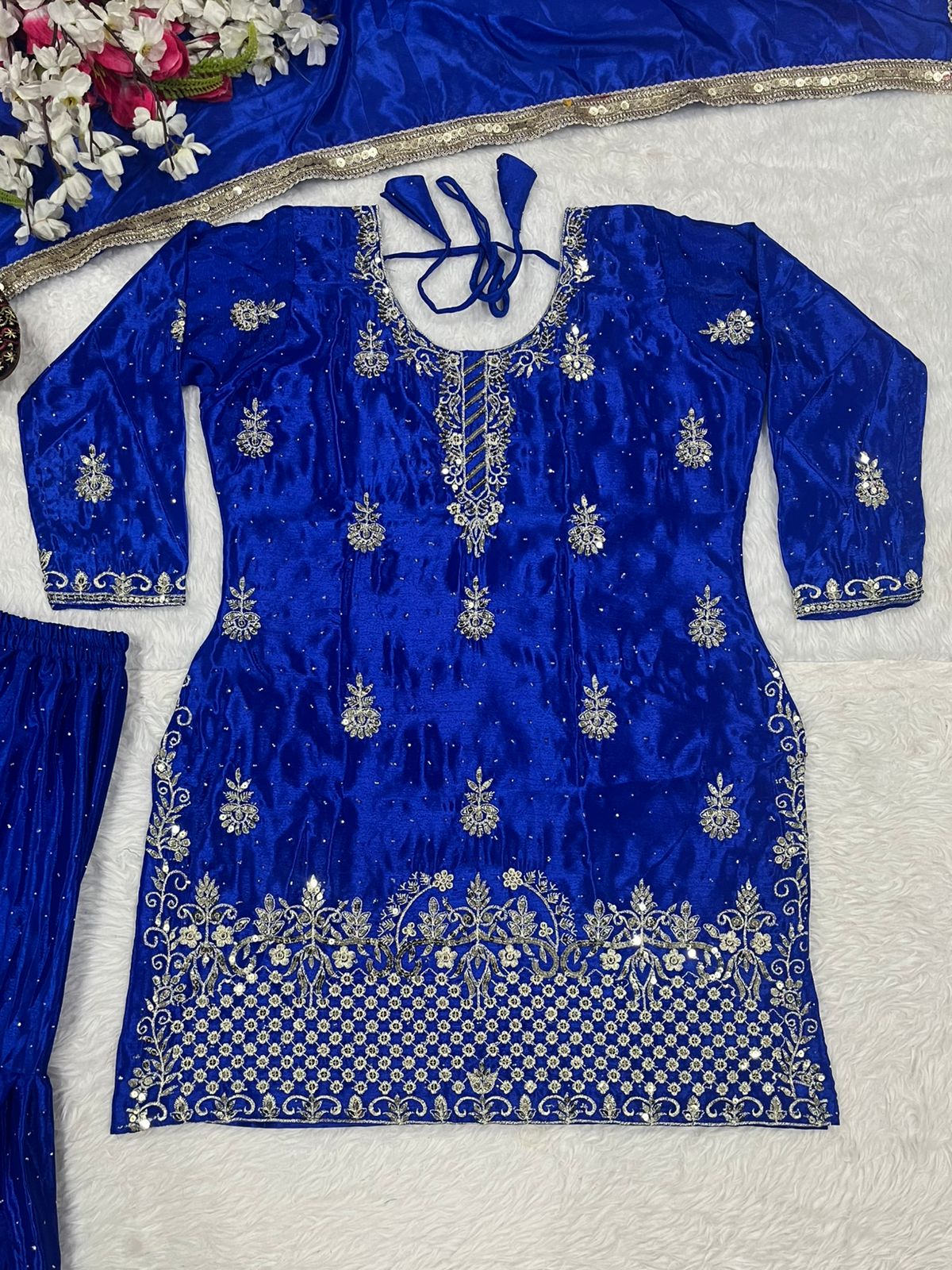 Designer Party Wear Look Top , Sharara Plazzo And Dupatta