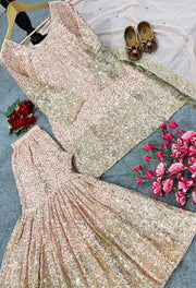 Designer Party Wear Look Top And Sharara With Fancy Dupatta