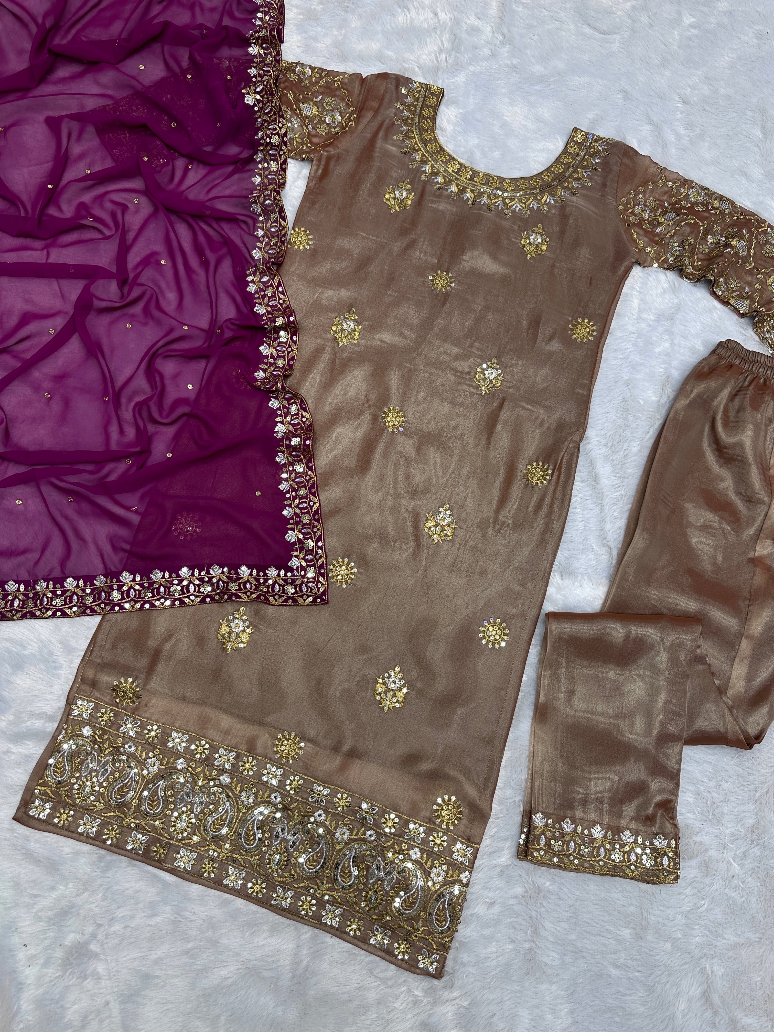 Party Wear Look Designer Top-Bottom And Dupatta
