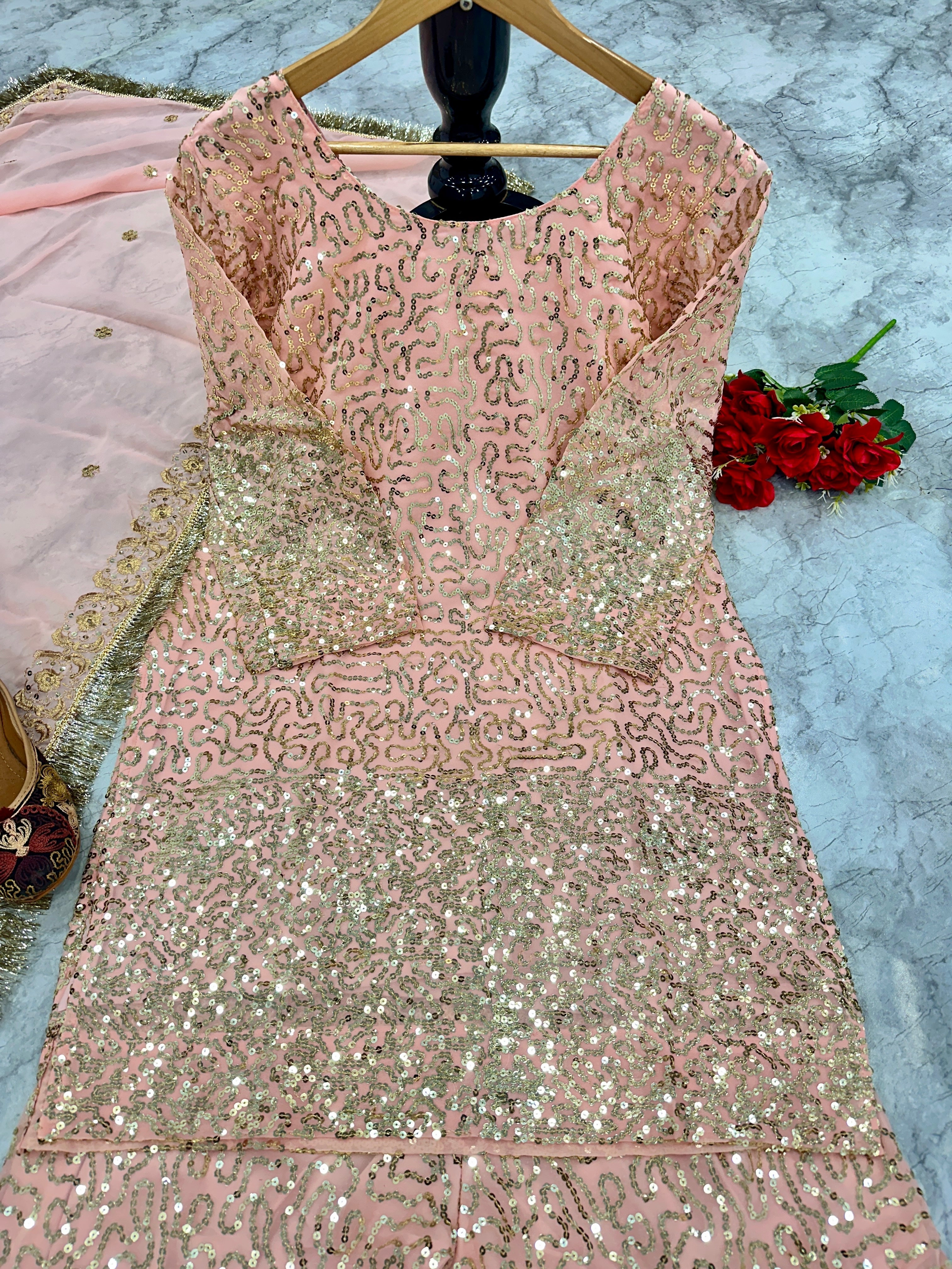 Designer Party Wear Look Top And Sharara With Fancy Dupatta