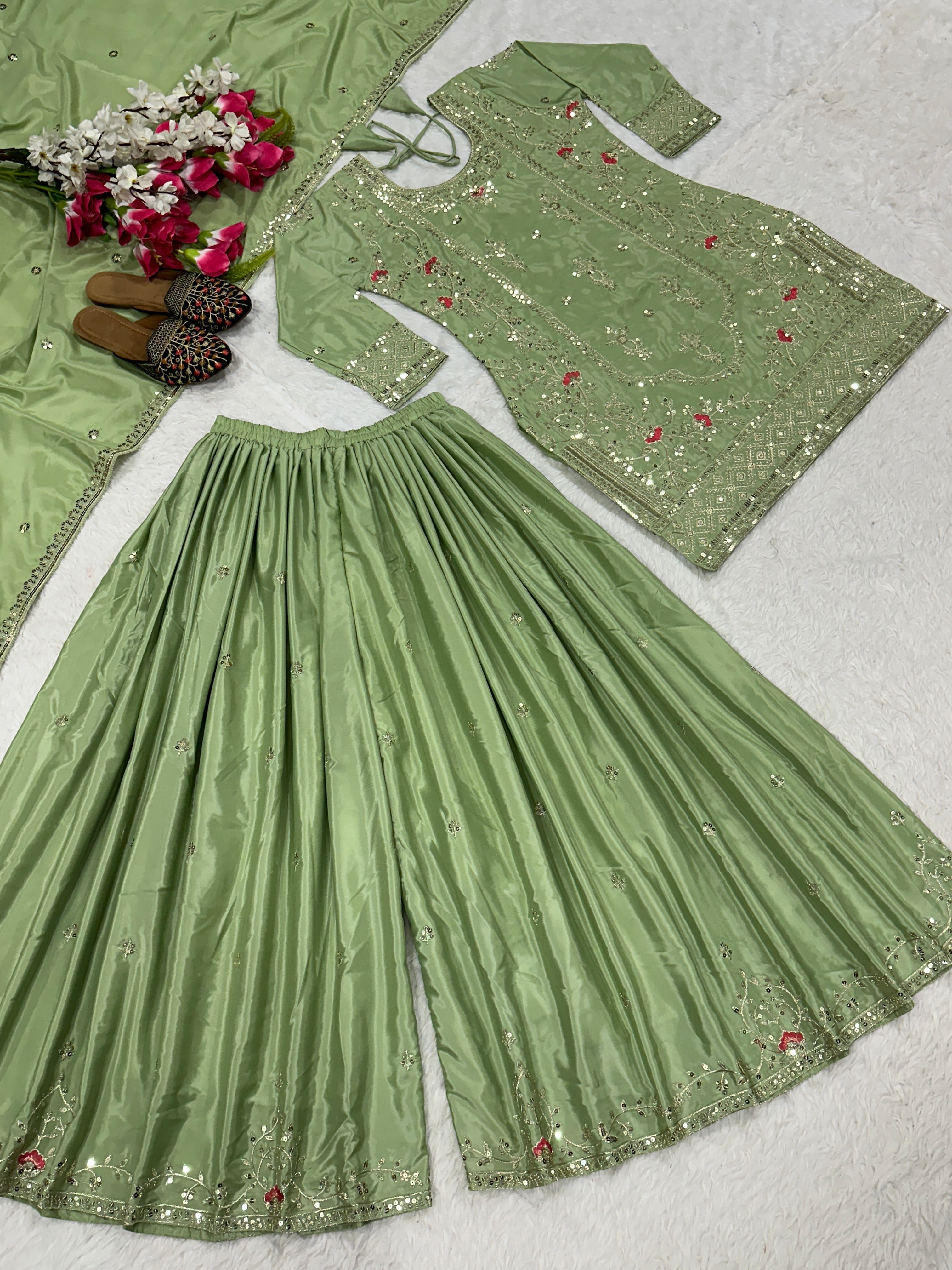 Designer Party Wear Look Top , Sharara Plazzo And Dupatta