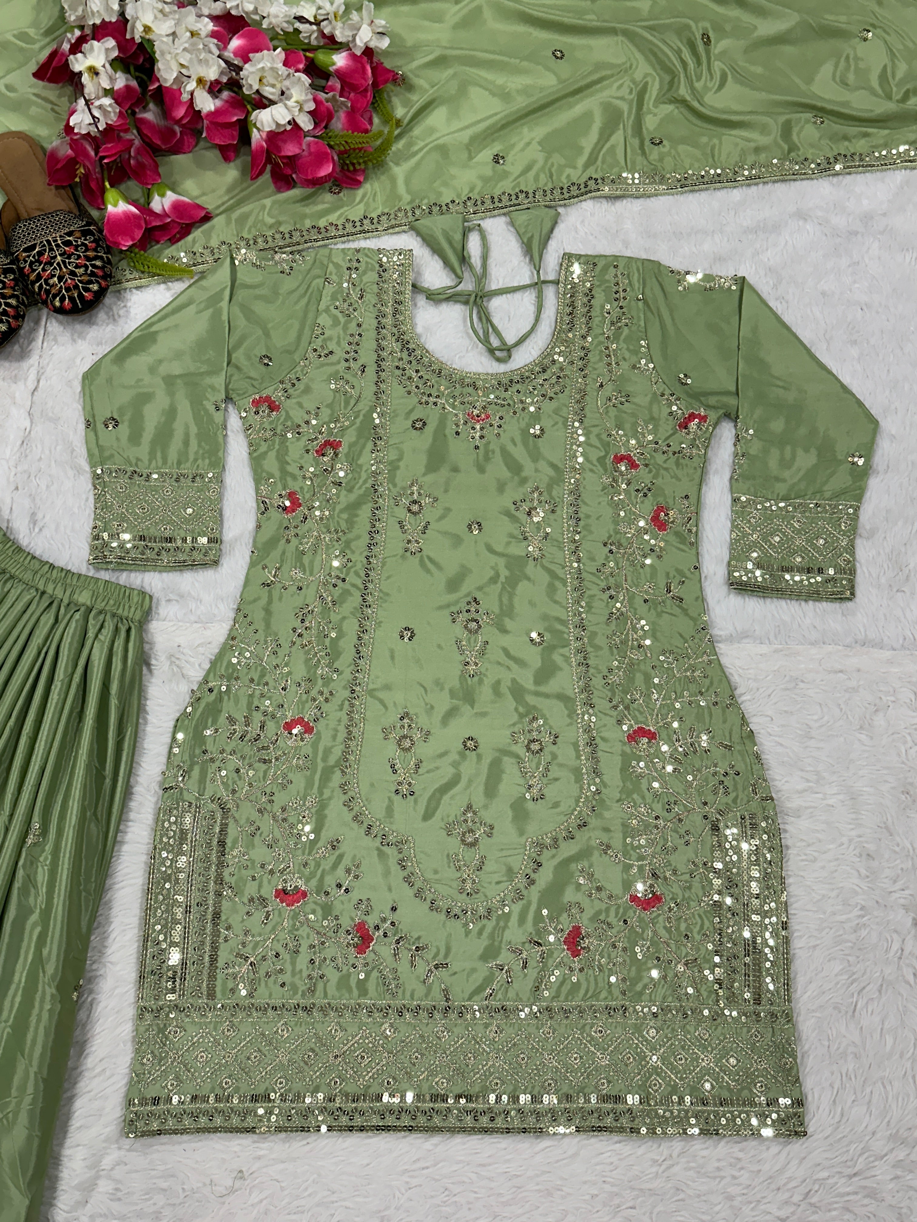 Designer Party Wear Look Top , Sharara Plazzo And Dupatta