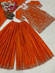 Designer Party Wear Look Top , Sharara Plazzo And Dupatta