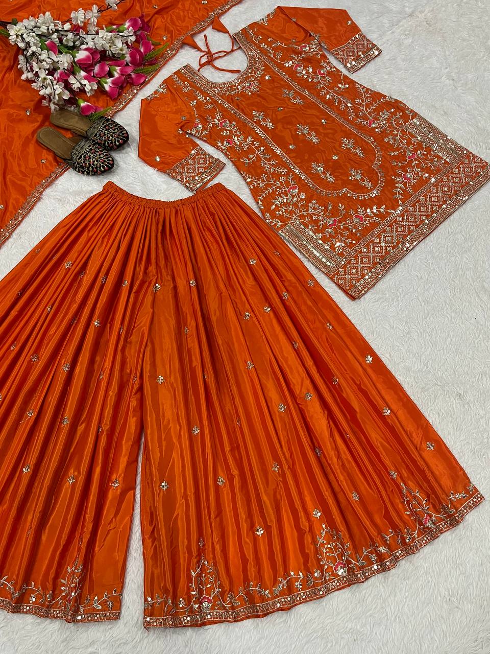 Designer Party Wear Look Top , Sharara Plazzo And Dupatta