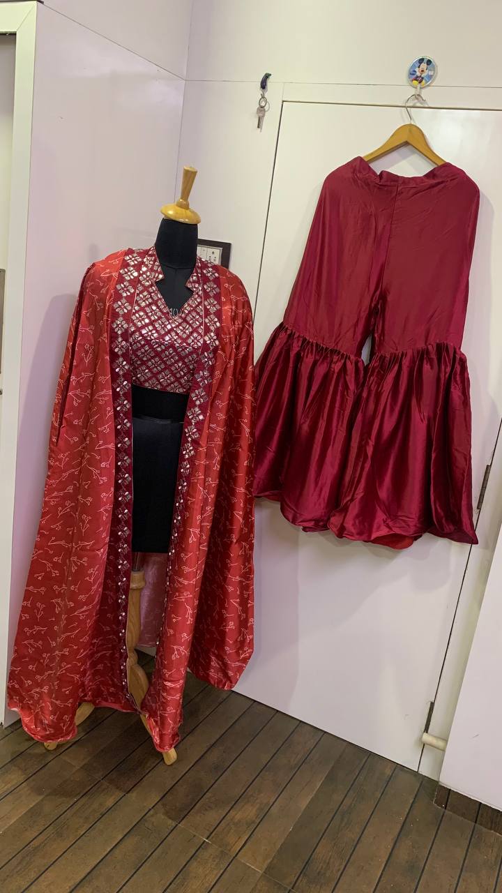 Party Wear Designer Indo Western With Paper Mirror Border Work