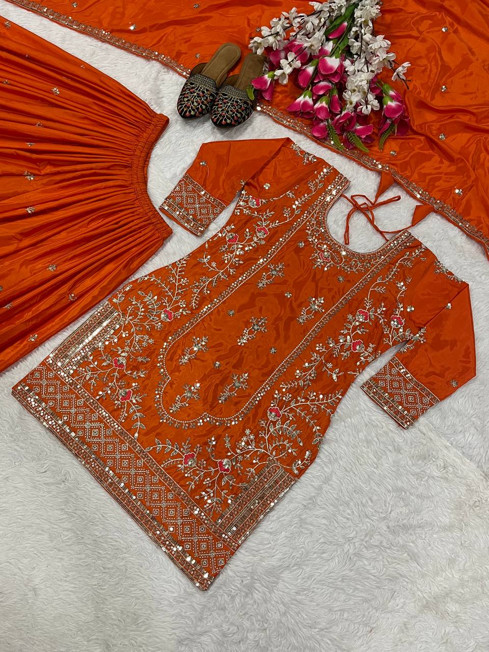 Designer Party Wear Look Top , Sharara Plazzo And Dupatta