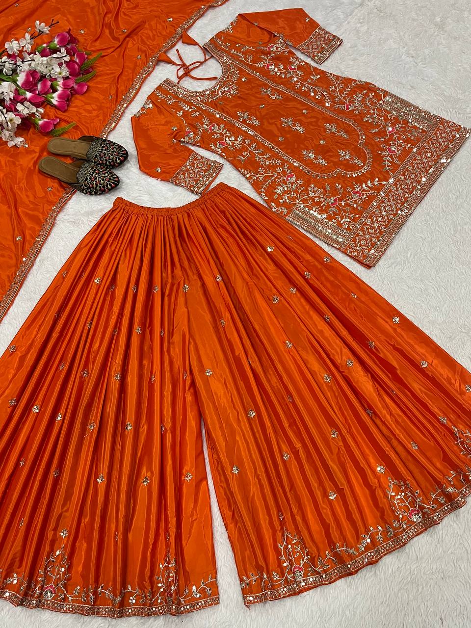 Designer Party Wear Look Top , Sharara Plazzo And Dupatta