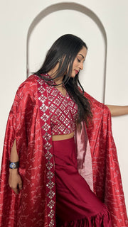 Party Wear Designer Indo Western With Paper Mirror Border Work