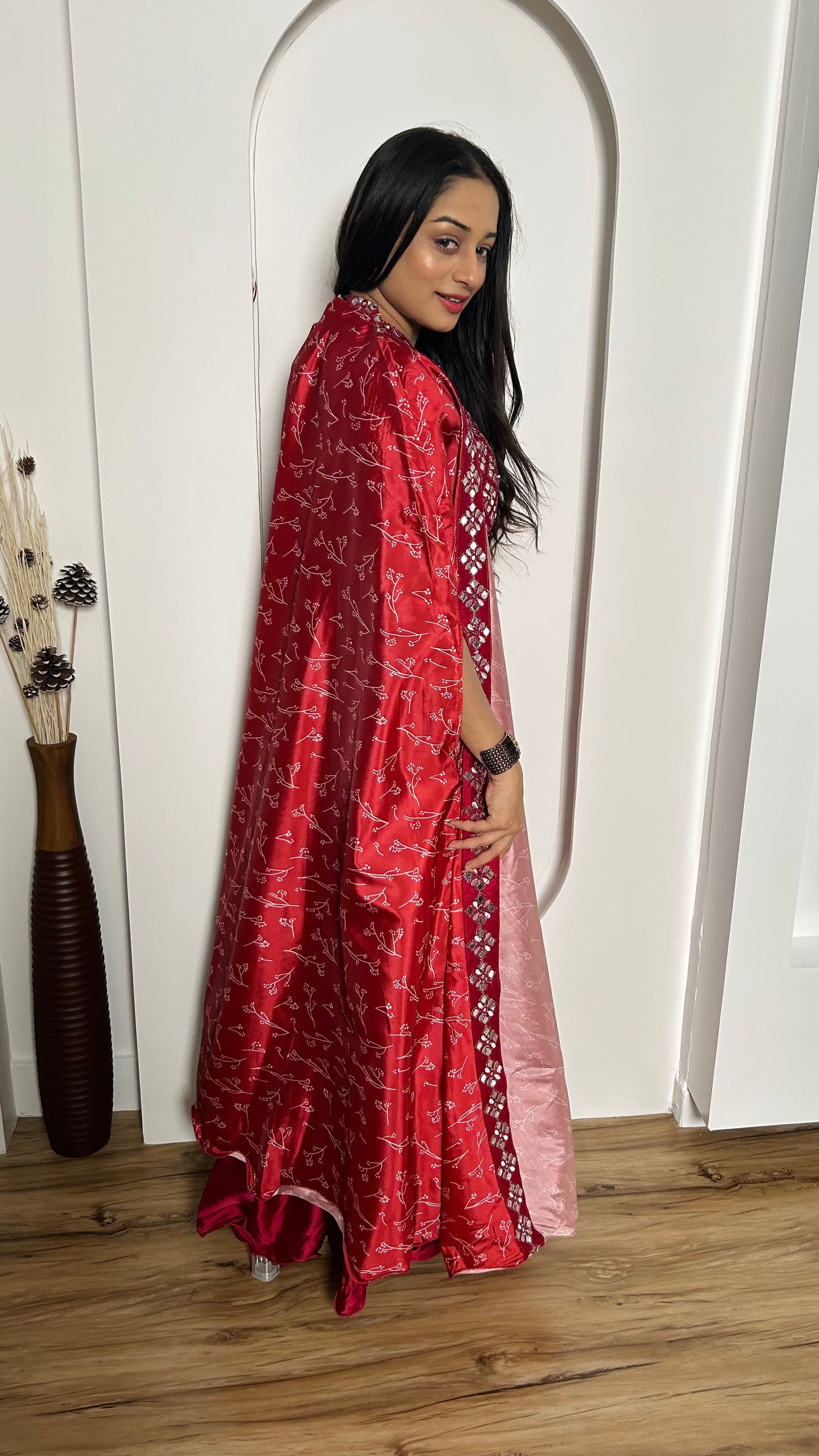 Party Wear Designer Indo Western With Paper Mirror Border Work