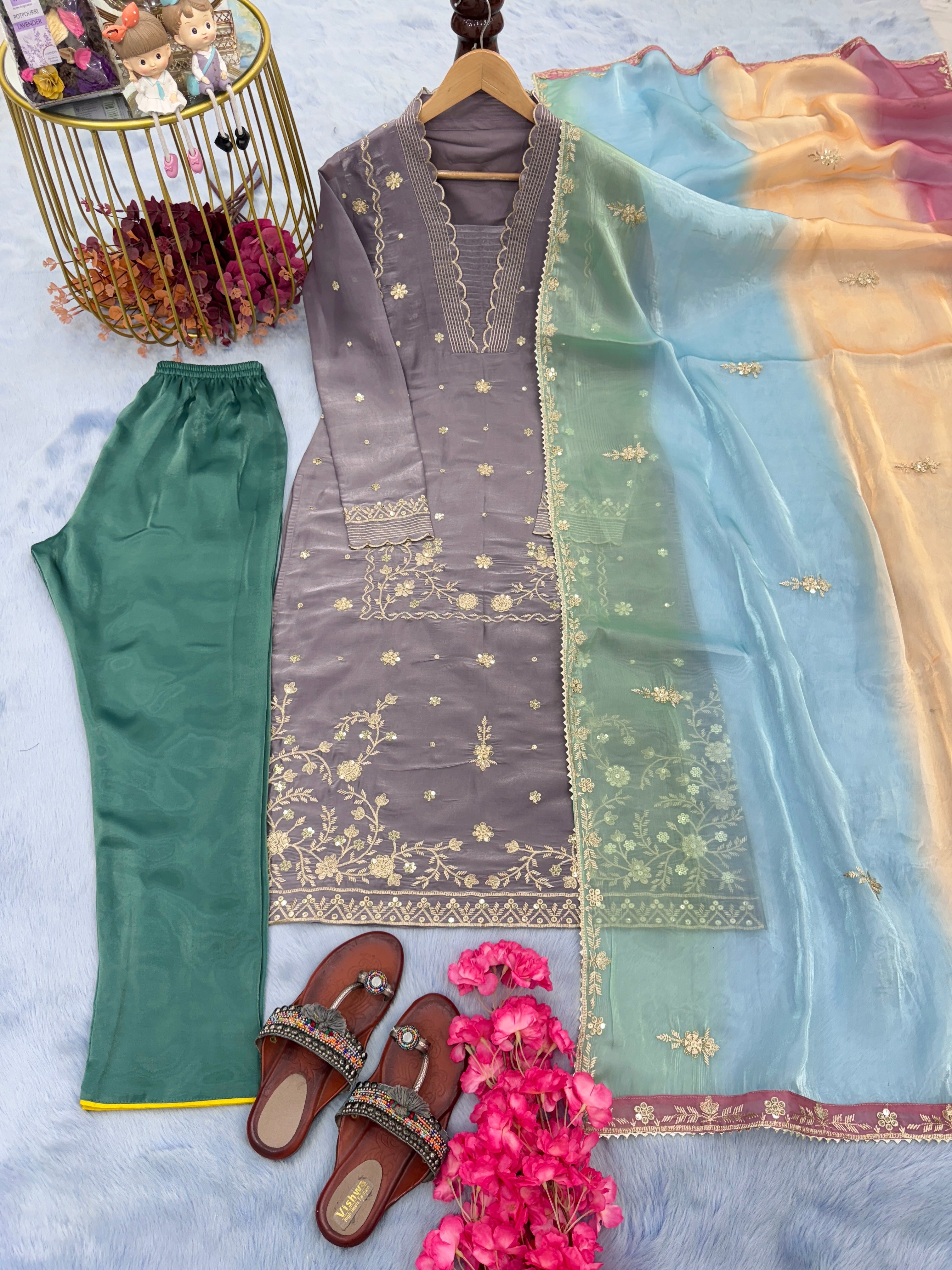 Designer Party Wear Look Top Bottom & Dupatta
