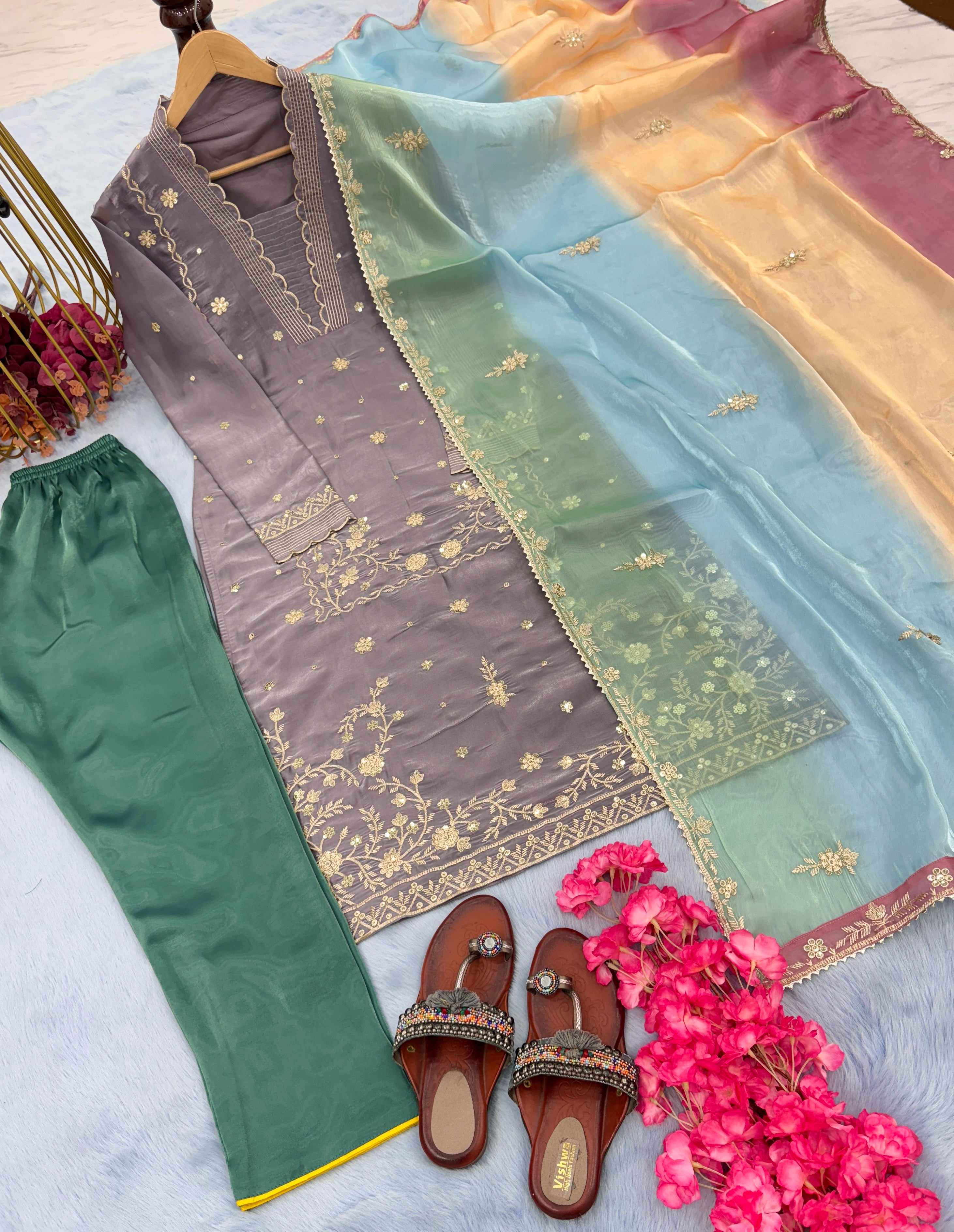 Designer Party Wear Look Top Bottom & Dupatta