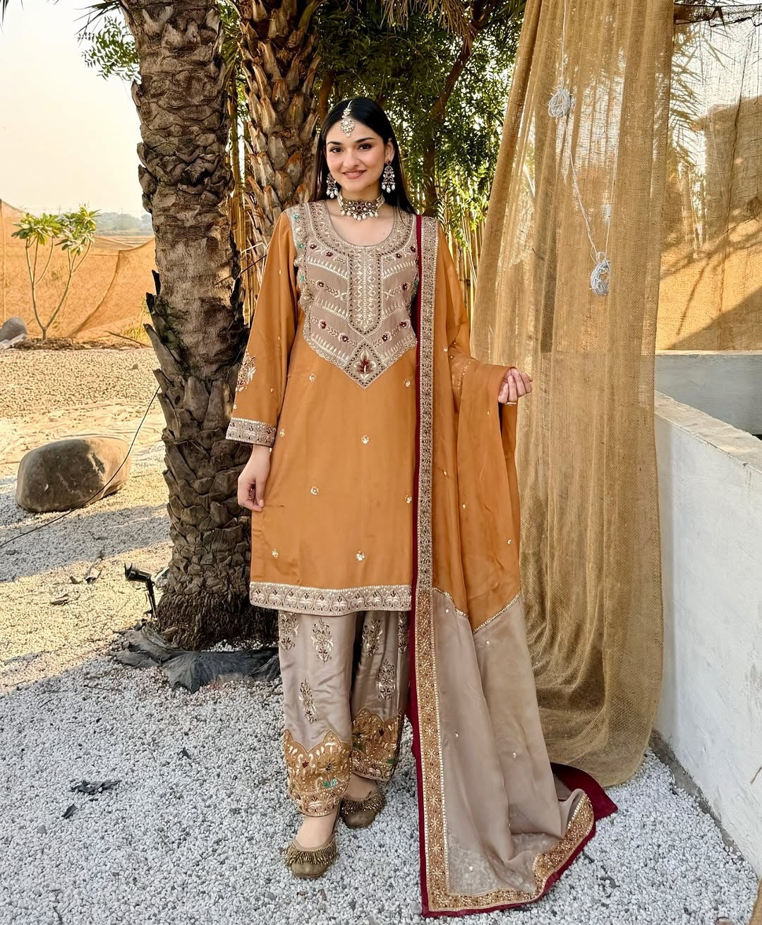 Beautiful Top-Bottom And Dupatta With Heavy Embroidery Sequence Work