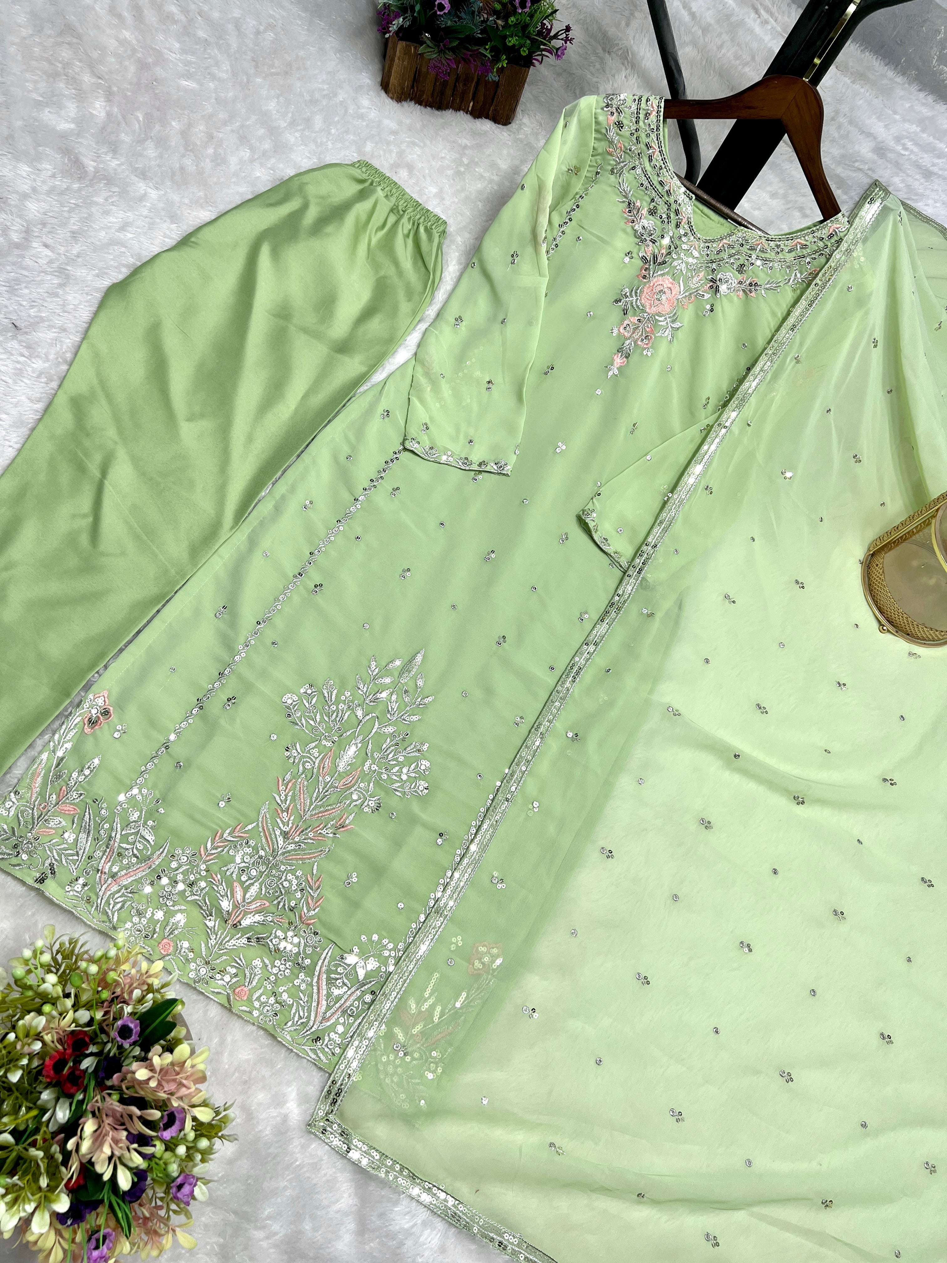 Party Wear Beautiful Top Bottom And Dupatta