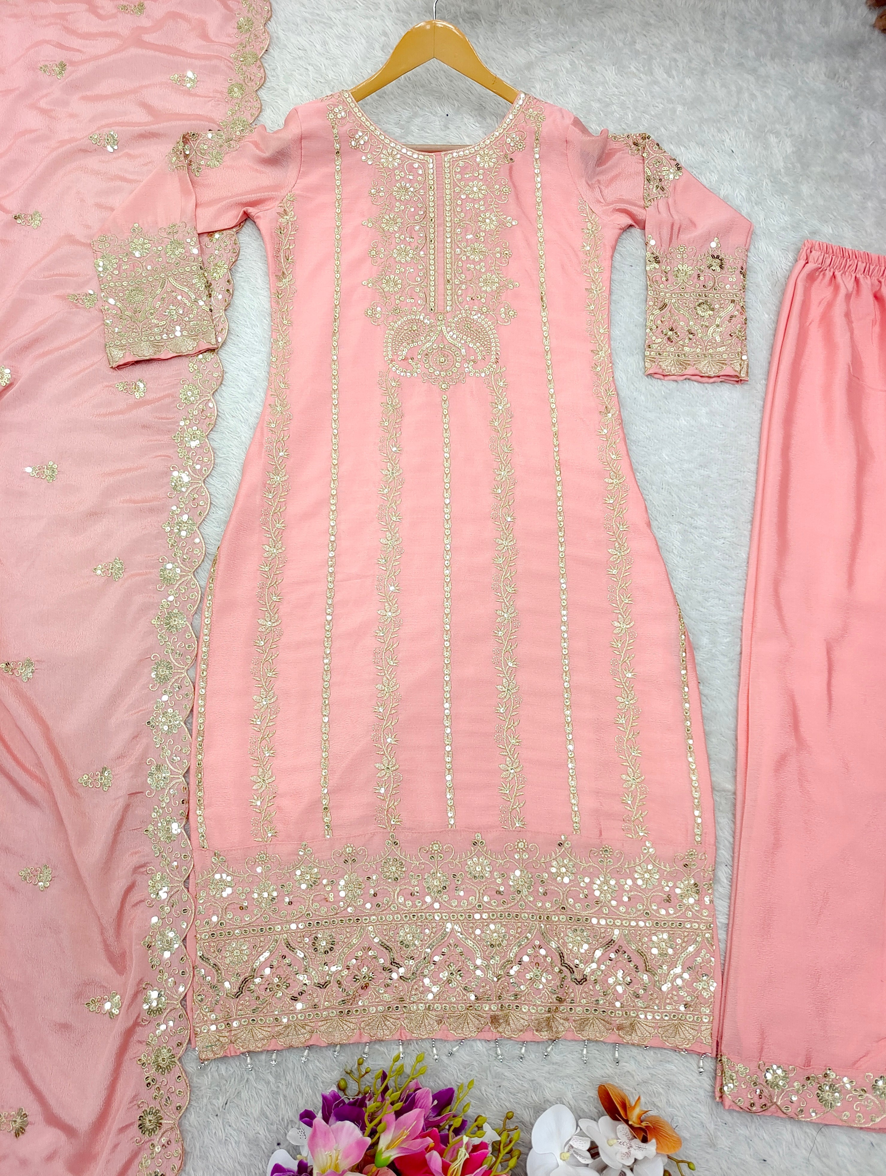Designer Top -Pent And Dupatta With Heavy Embroidery Sequence Work
