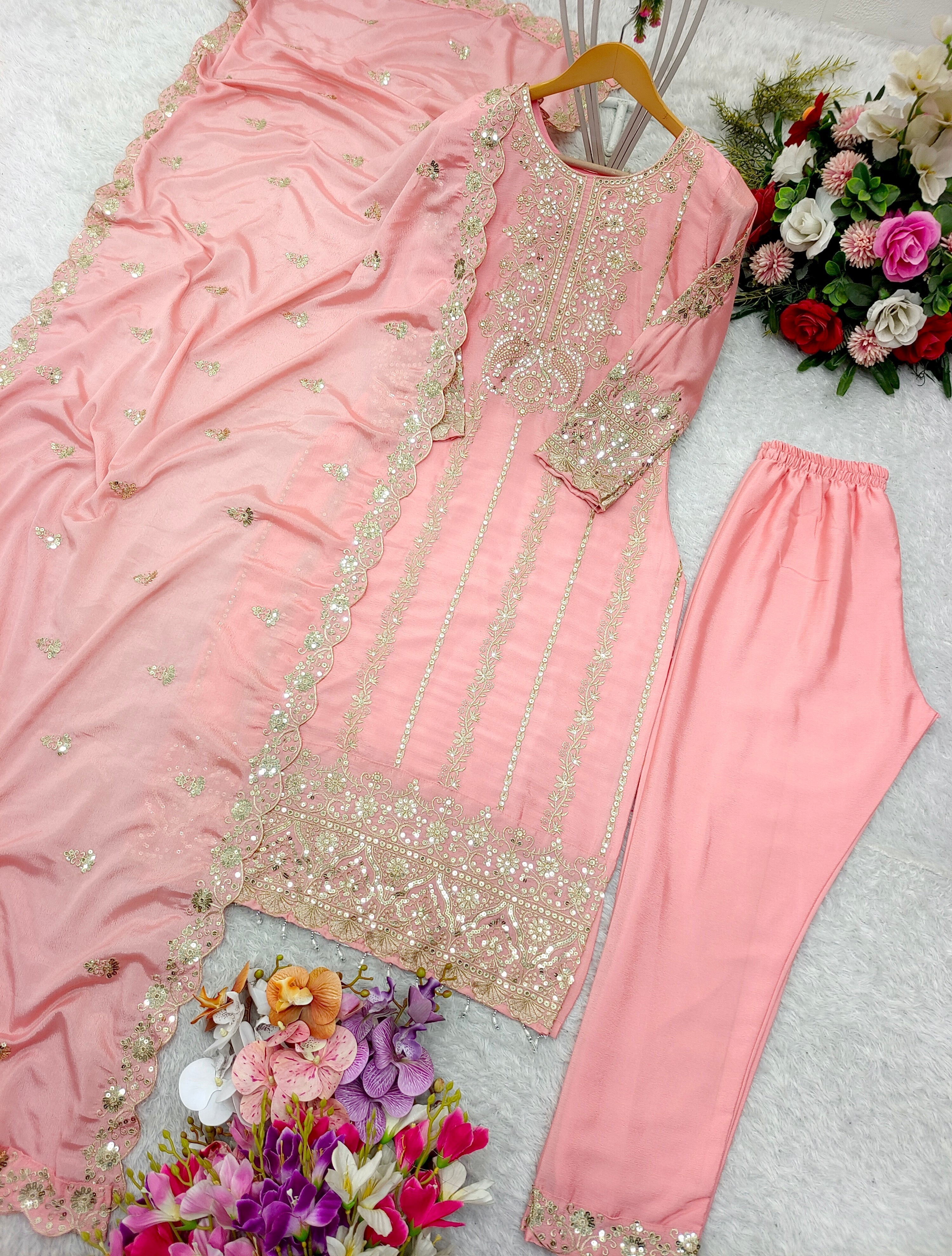 Designer Top -Pent And Dupatta With Heavy Embroidery Sequence Work