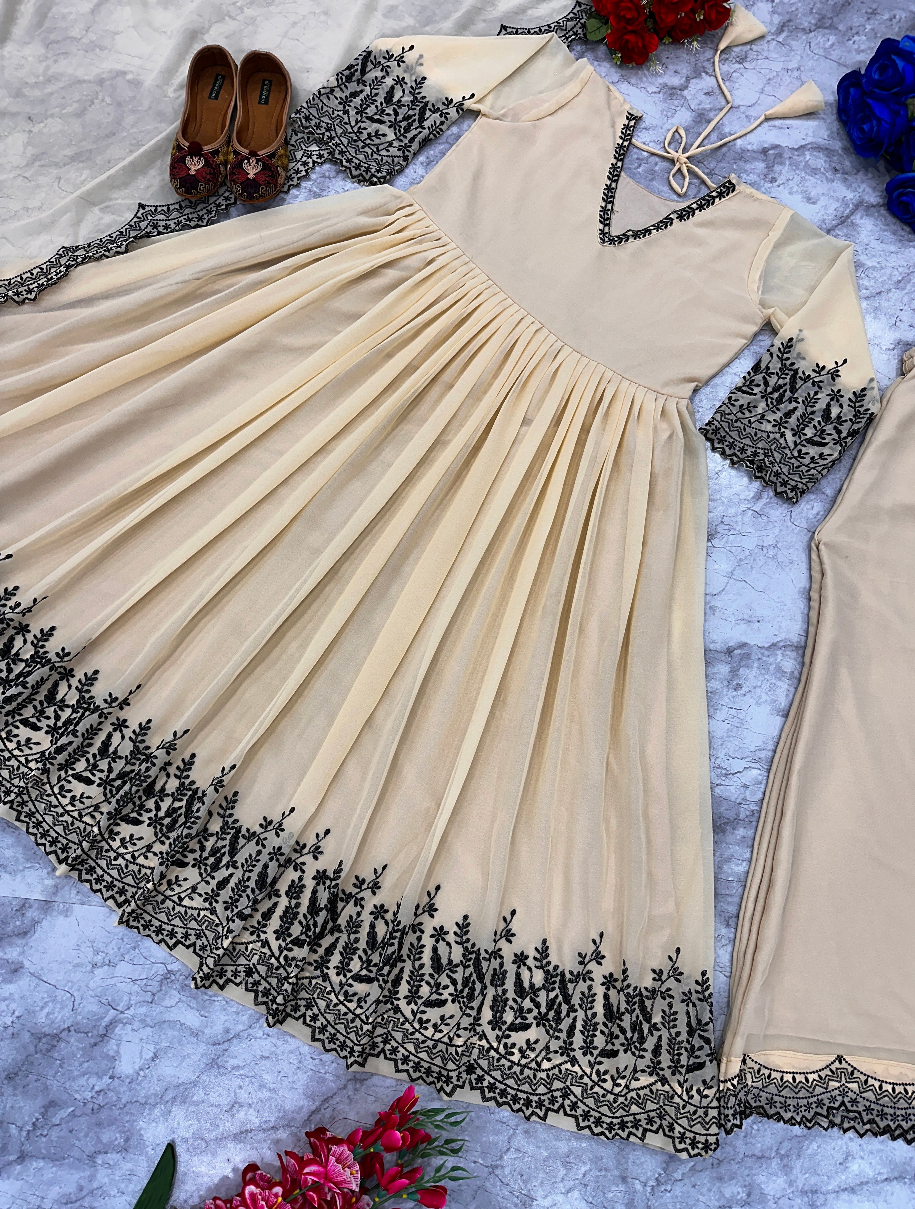 Designer Party Wear Look Gown With Sharara And Dupatta