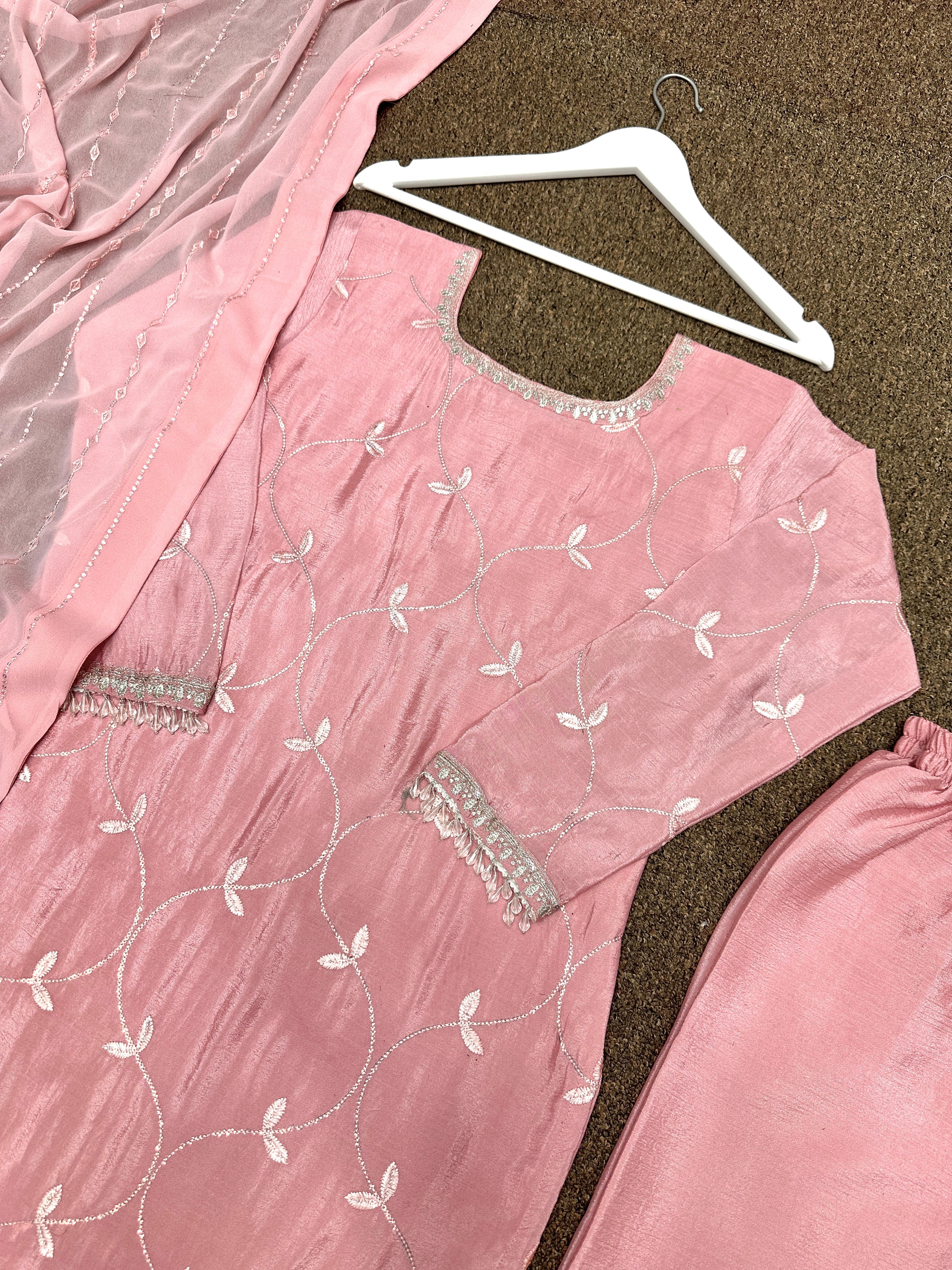 Fancy Top-Plazzo With Dupatta Beautiful Embroidery And Sequins Work