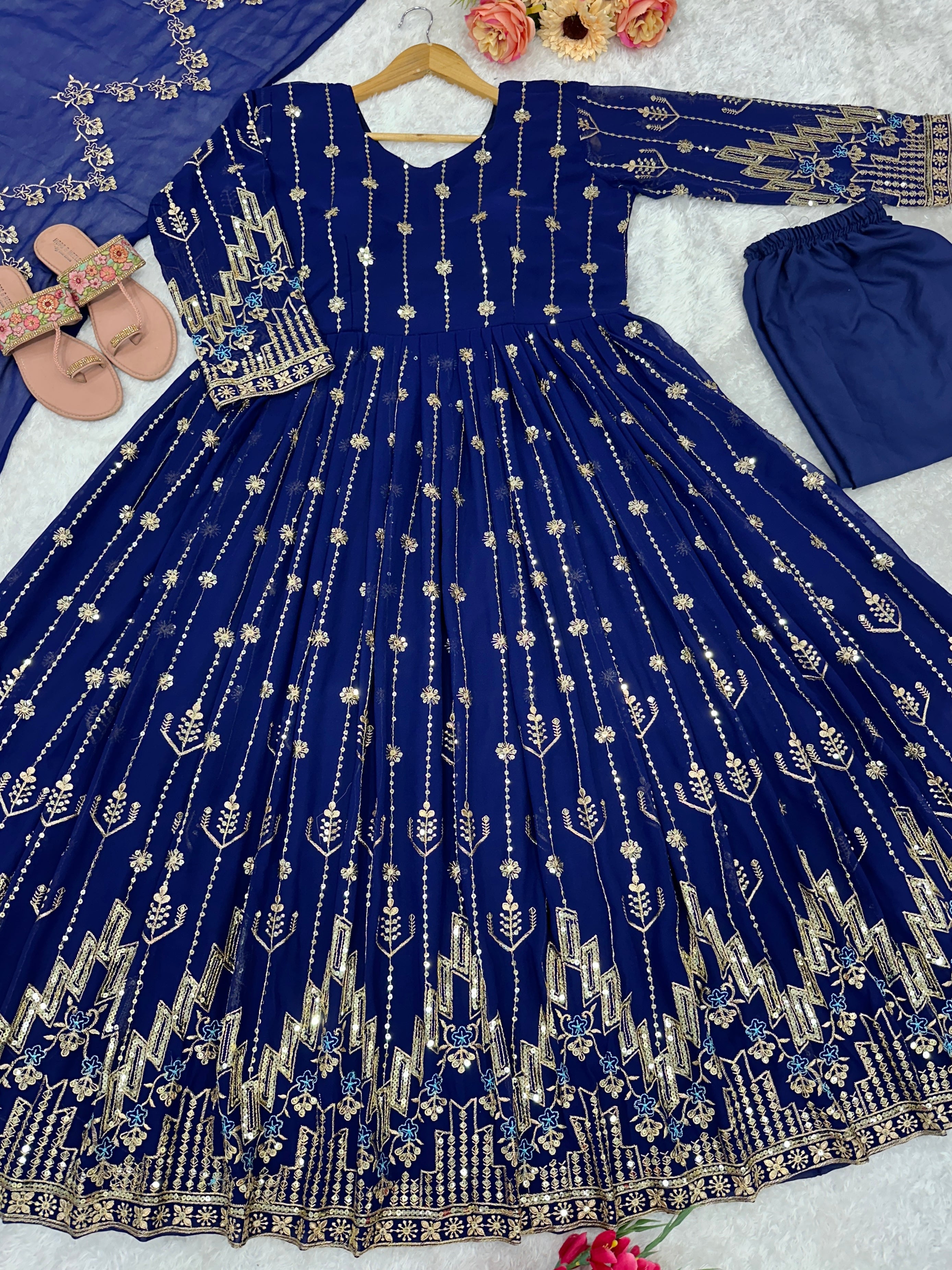 Party Wear Beautiful Anarkali Gown And Pent With Fancy Dupatta
