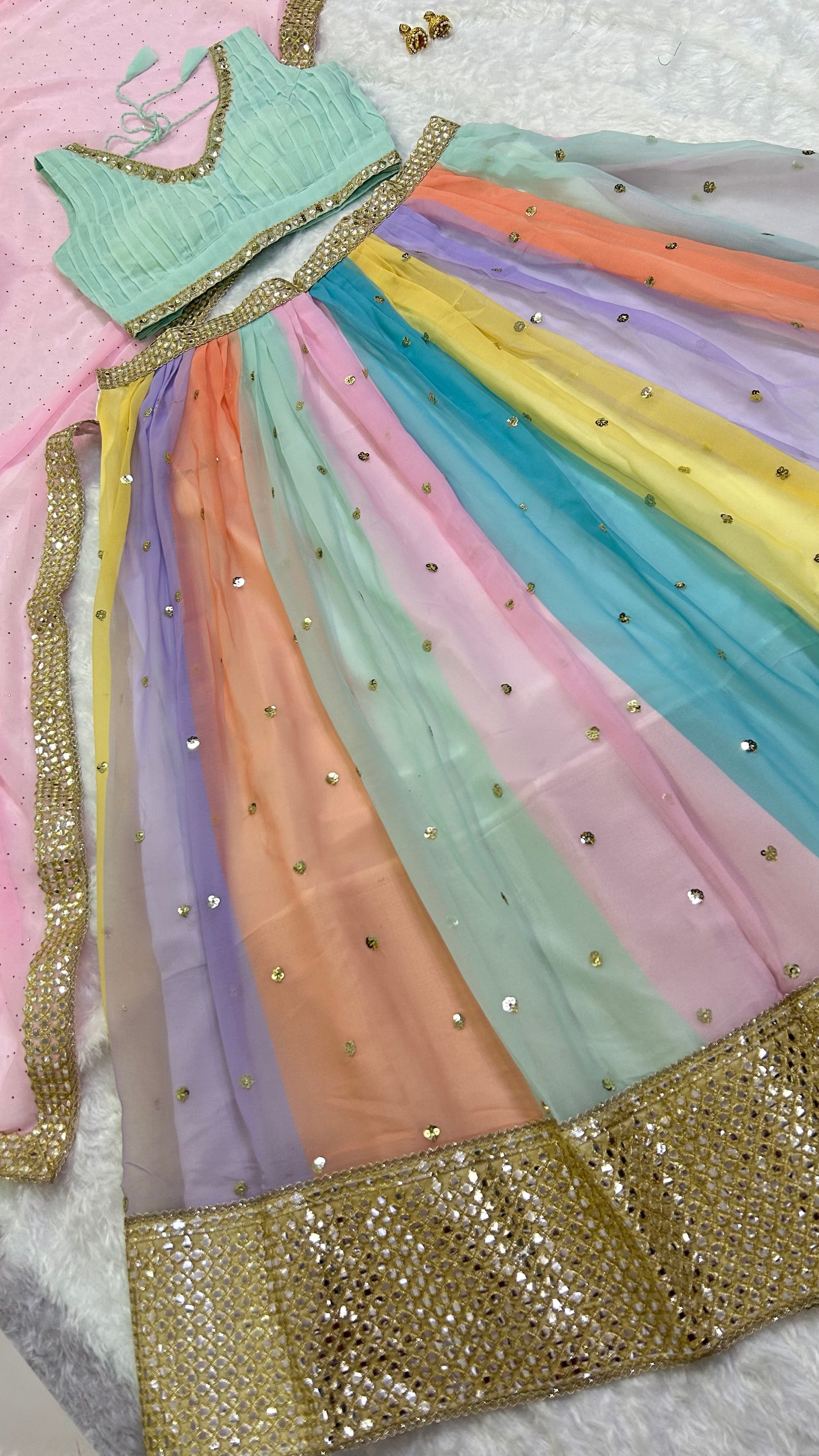 Party Wear Lehenga Choli With Paper Mirror Work