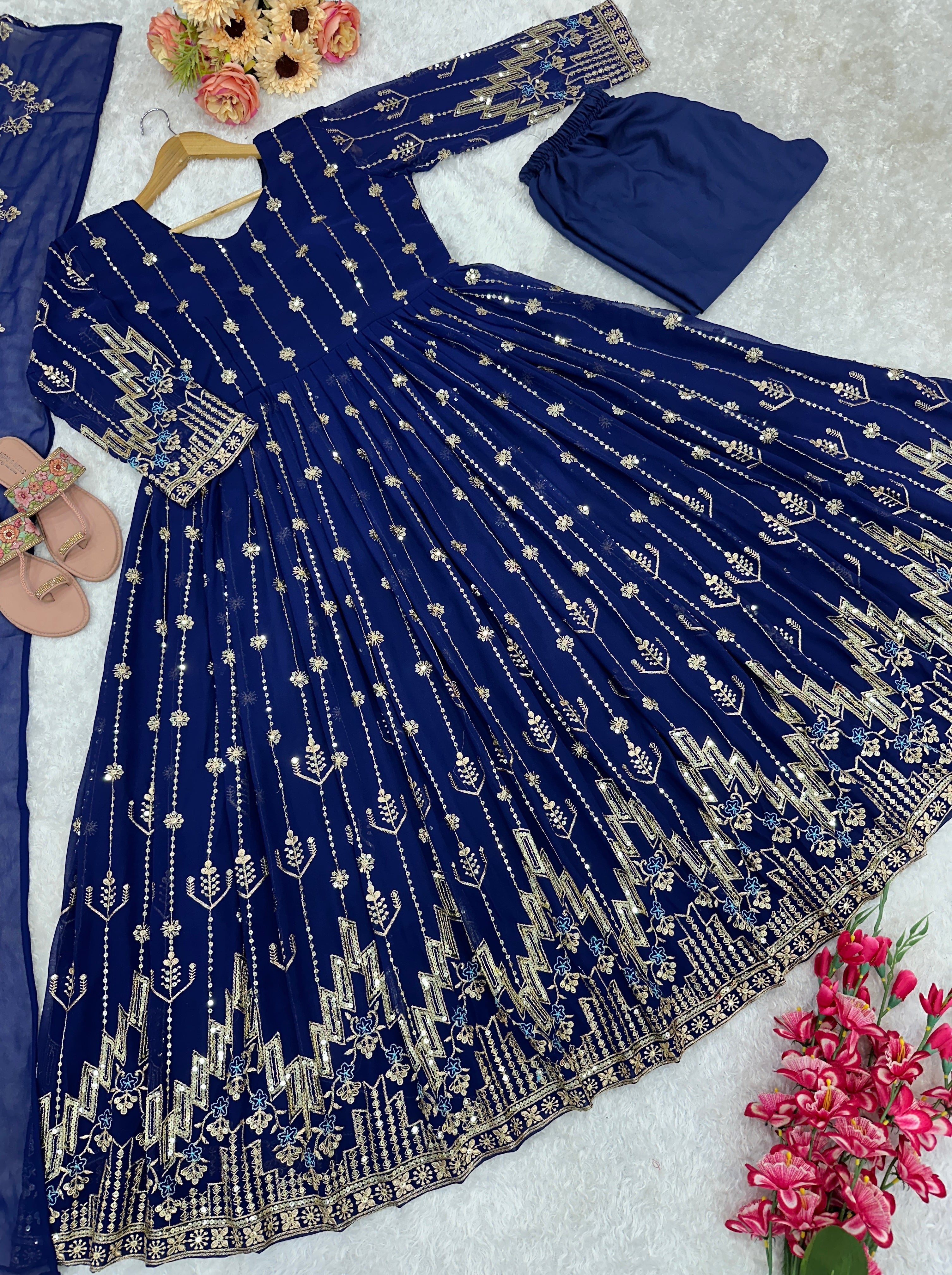 Party Wear Beautiful Anarkali Gown And Pent With Fancy Dupatta