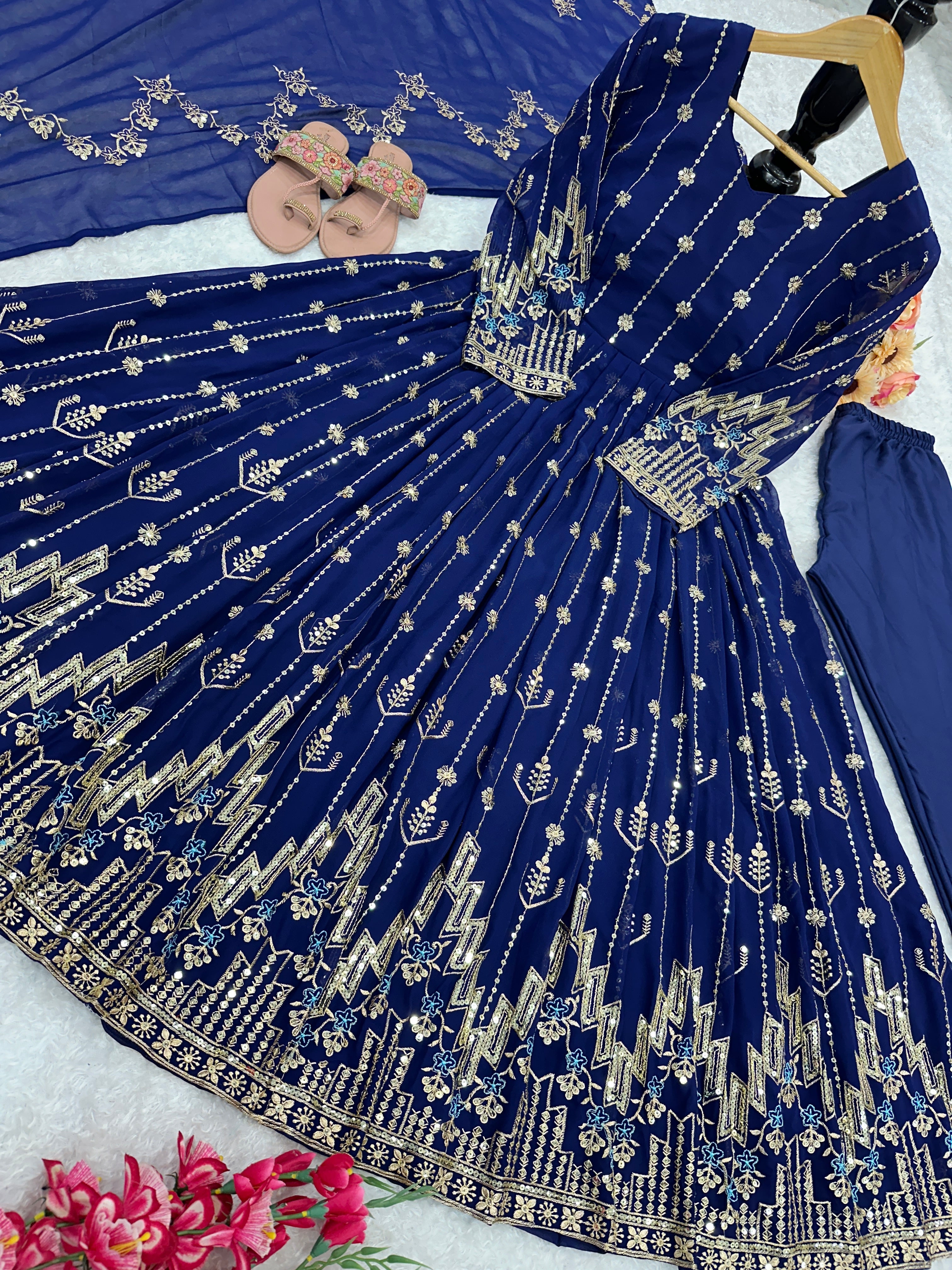Party Wear Beautiful Anarkali Gown And Pent With Fancy Dupatta