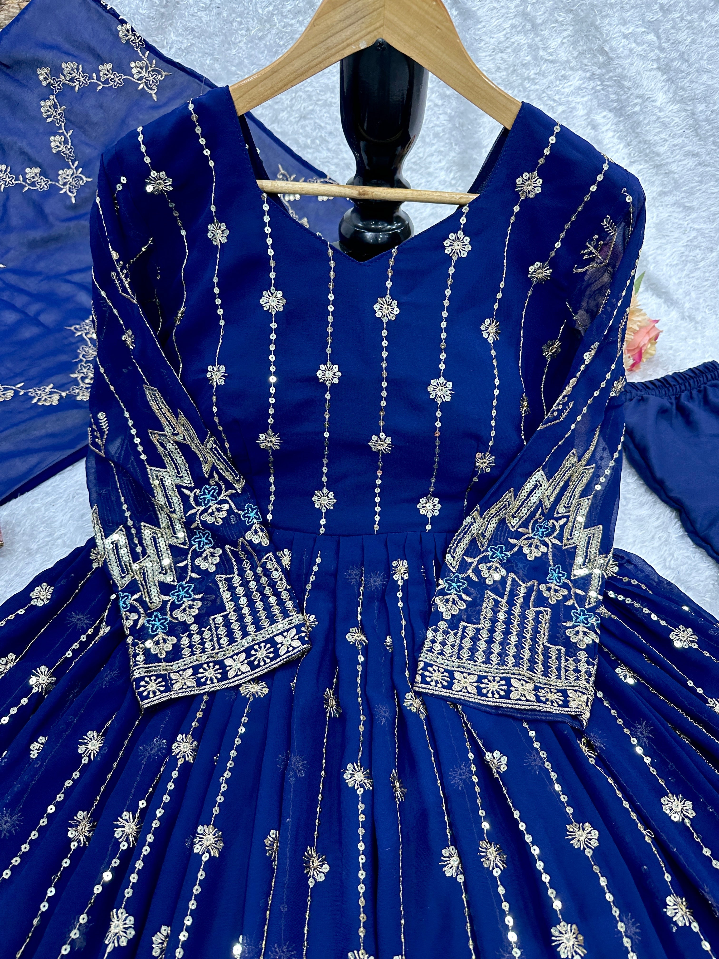 Party Wear Beautiful Anarkali Gown And Pent With Fancy Dupatta