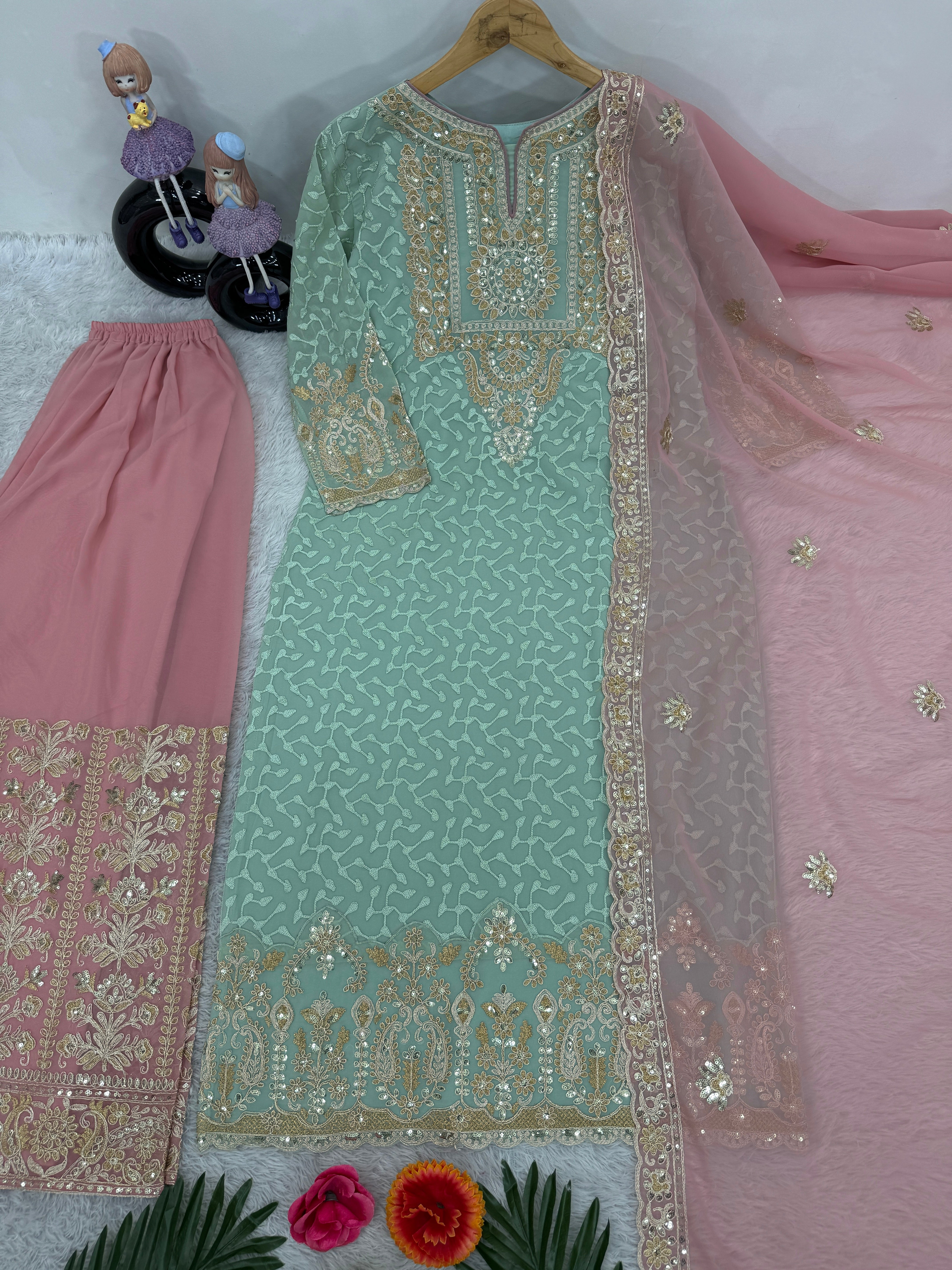 Designer Top Bottom And Dupatta With Embroidery Work