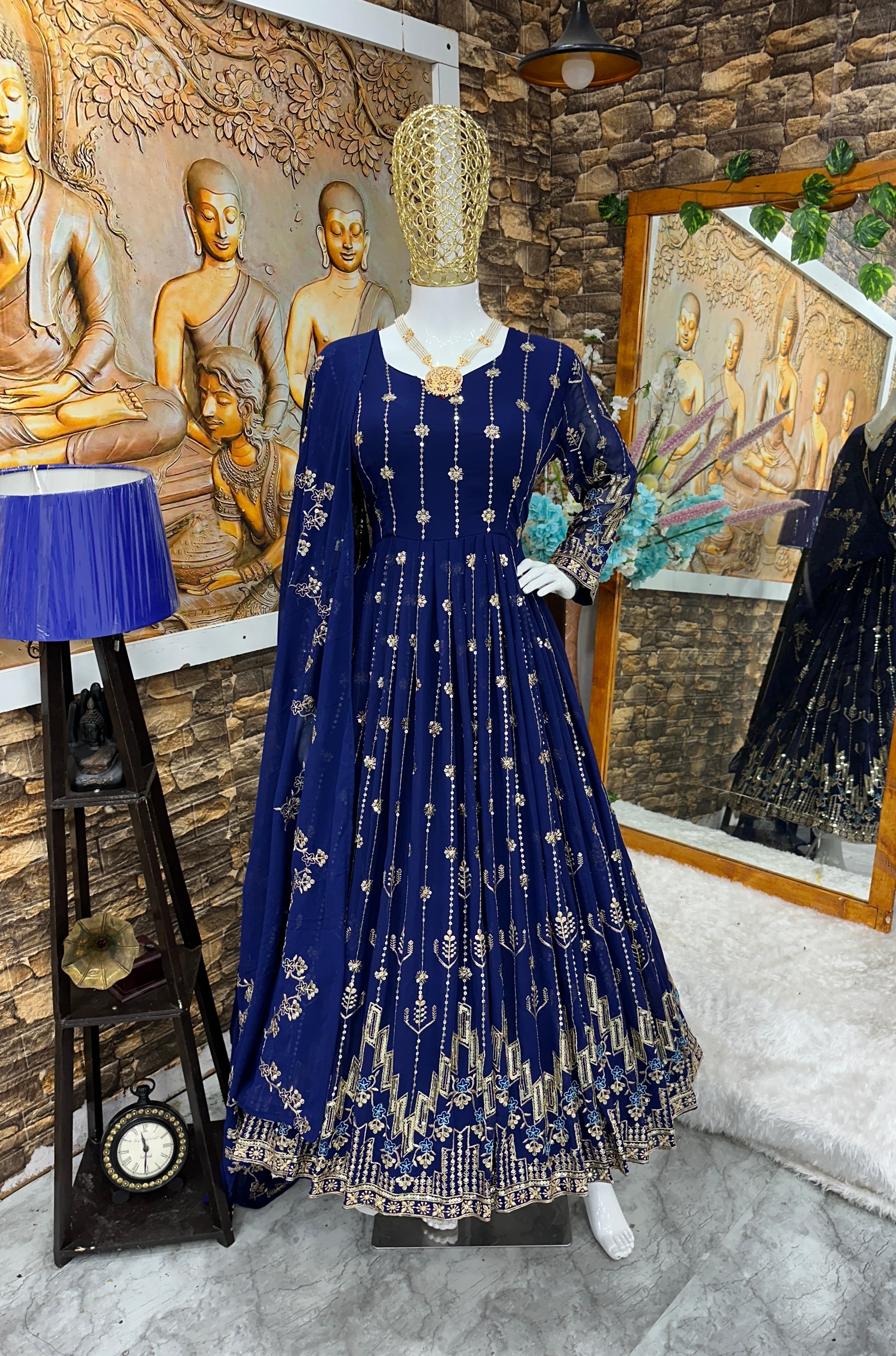 Party Wear Beautiful Anarkali Gown And Pent With Fancy Dupatta