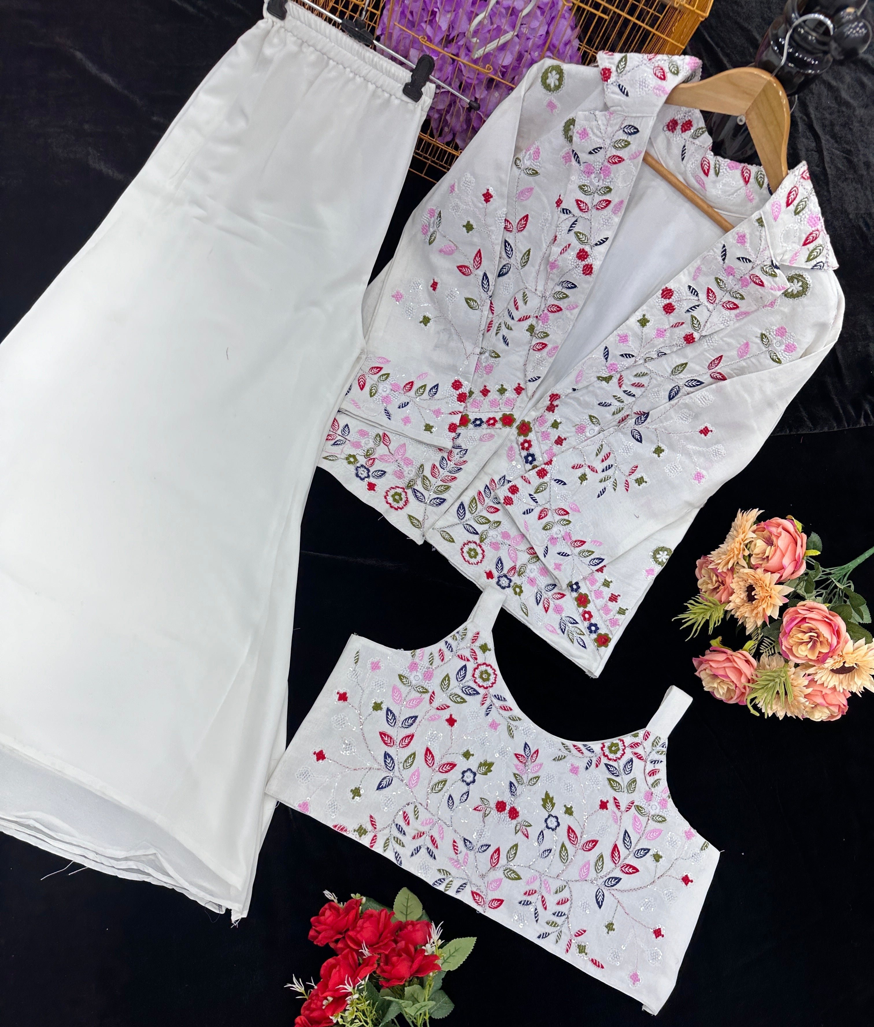 Party Wear Designer Shrara With Blouse And Fancy Koti