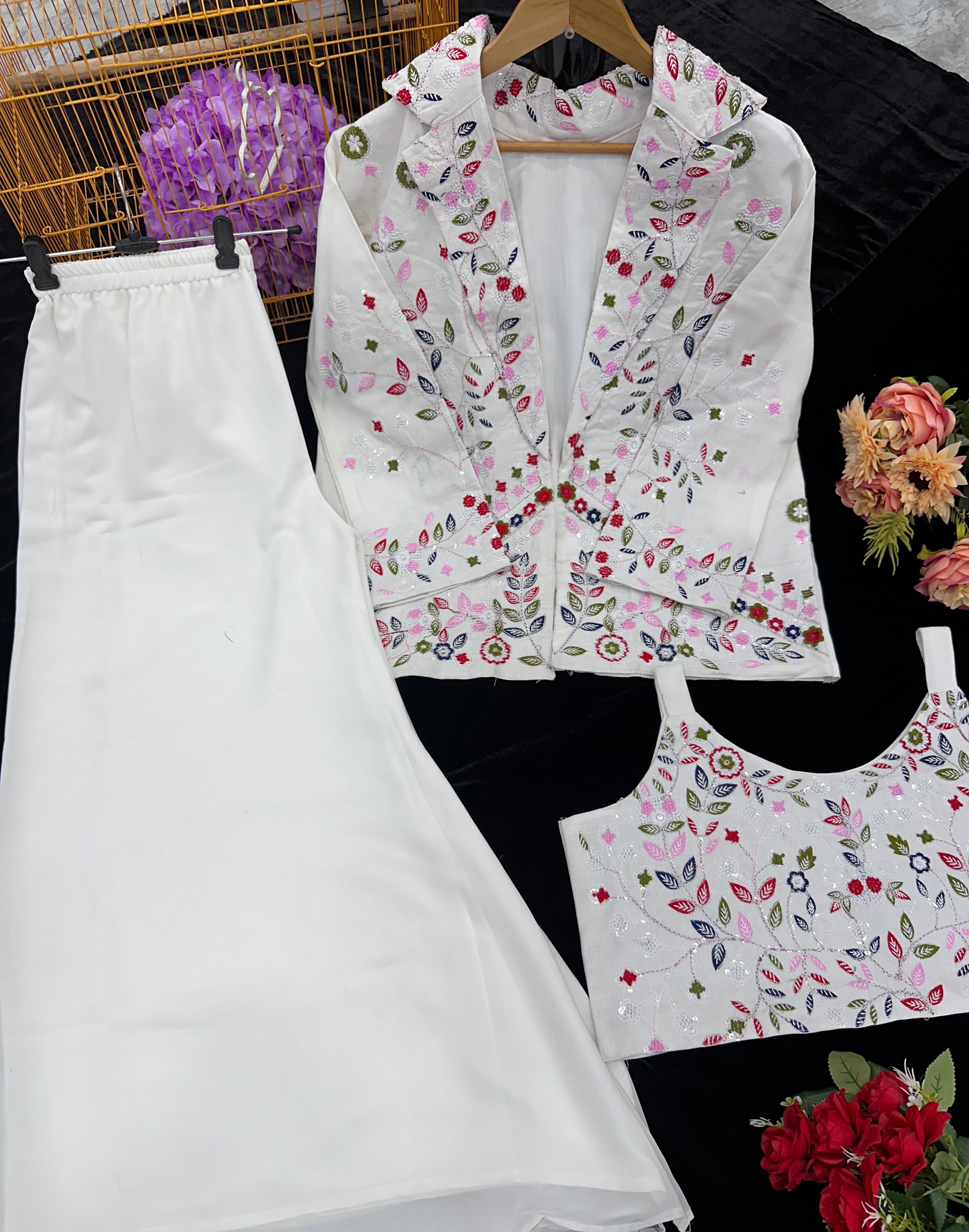 Party Wear Designer Shrara With Blouse And Fancy Koti