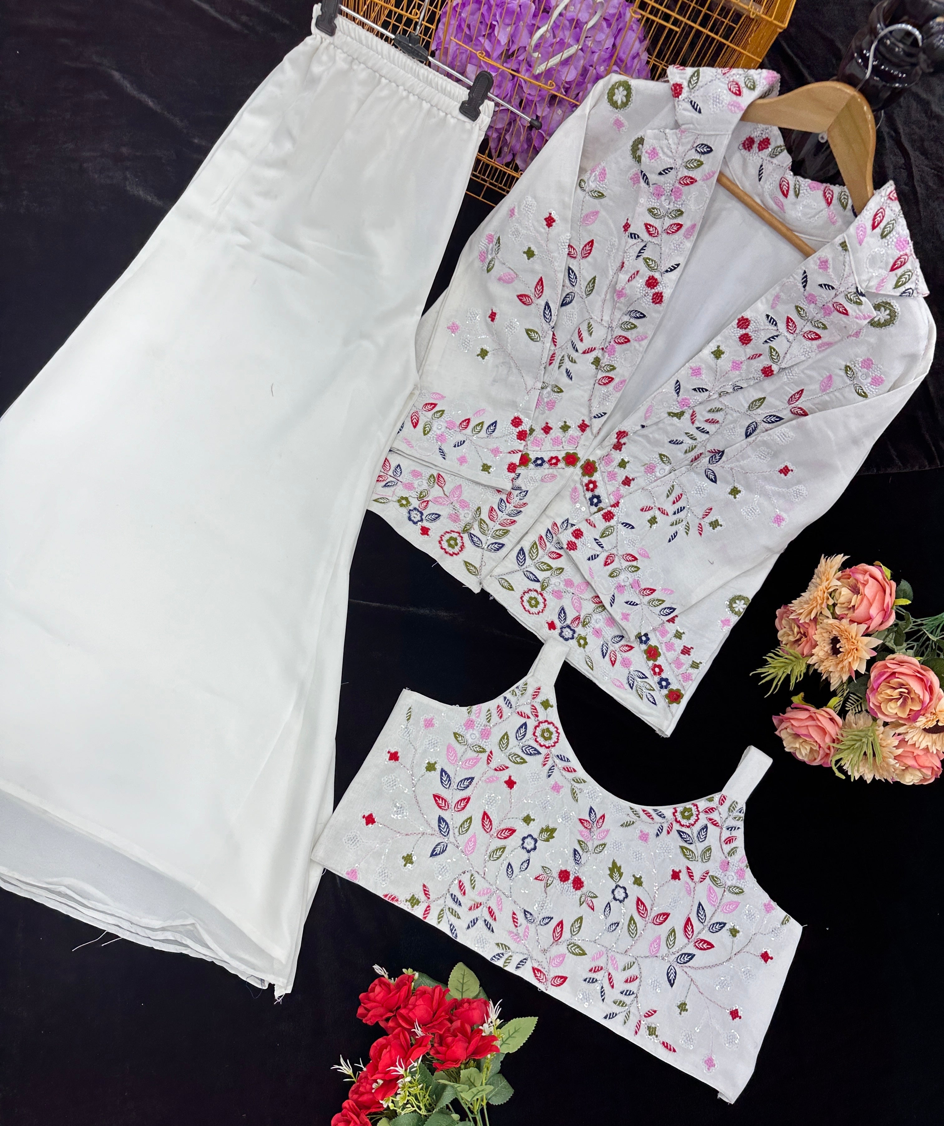 Party Wear Designer Shrara With Blouse And Fancy Koti