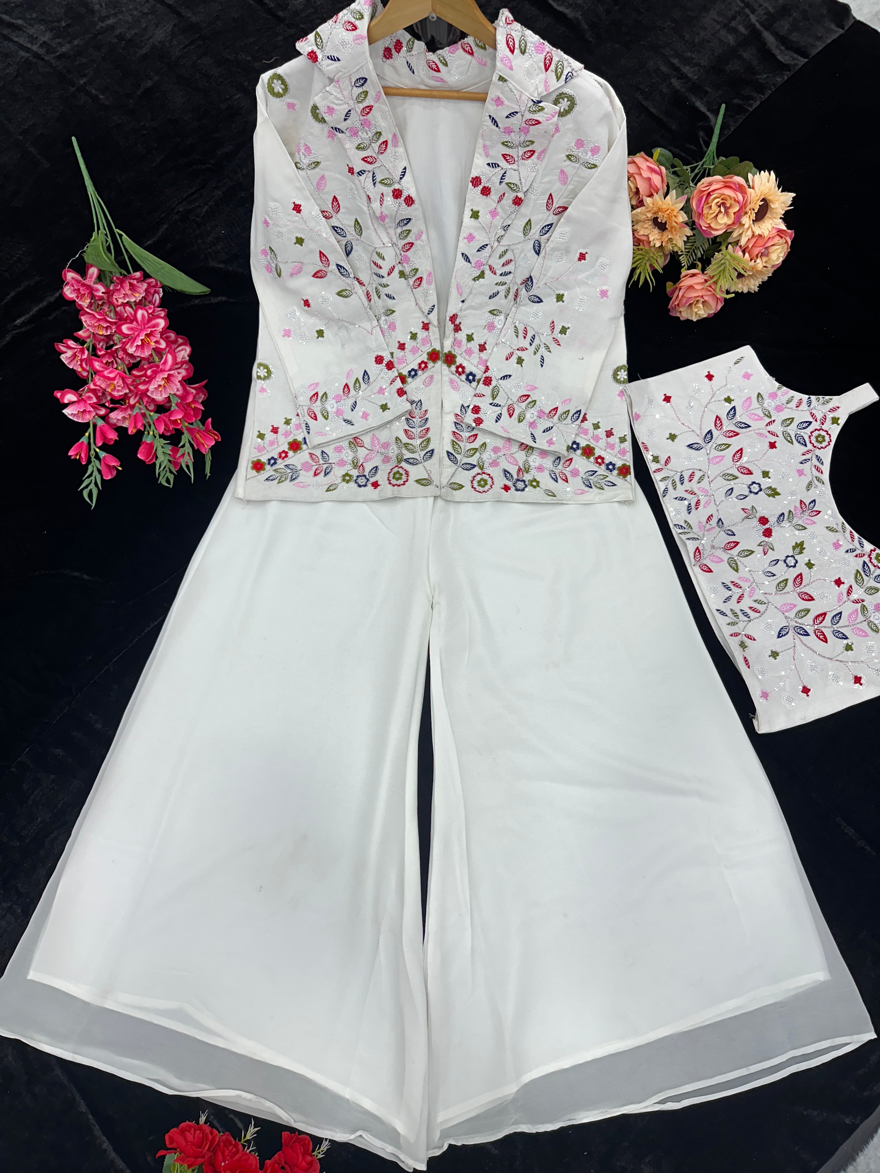 Party Wear Designer Shrara With Blouse And Fancy Koti