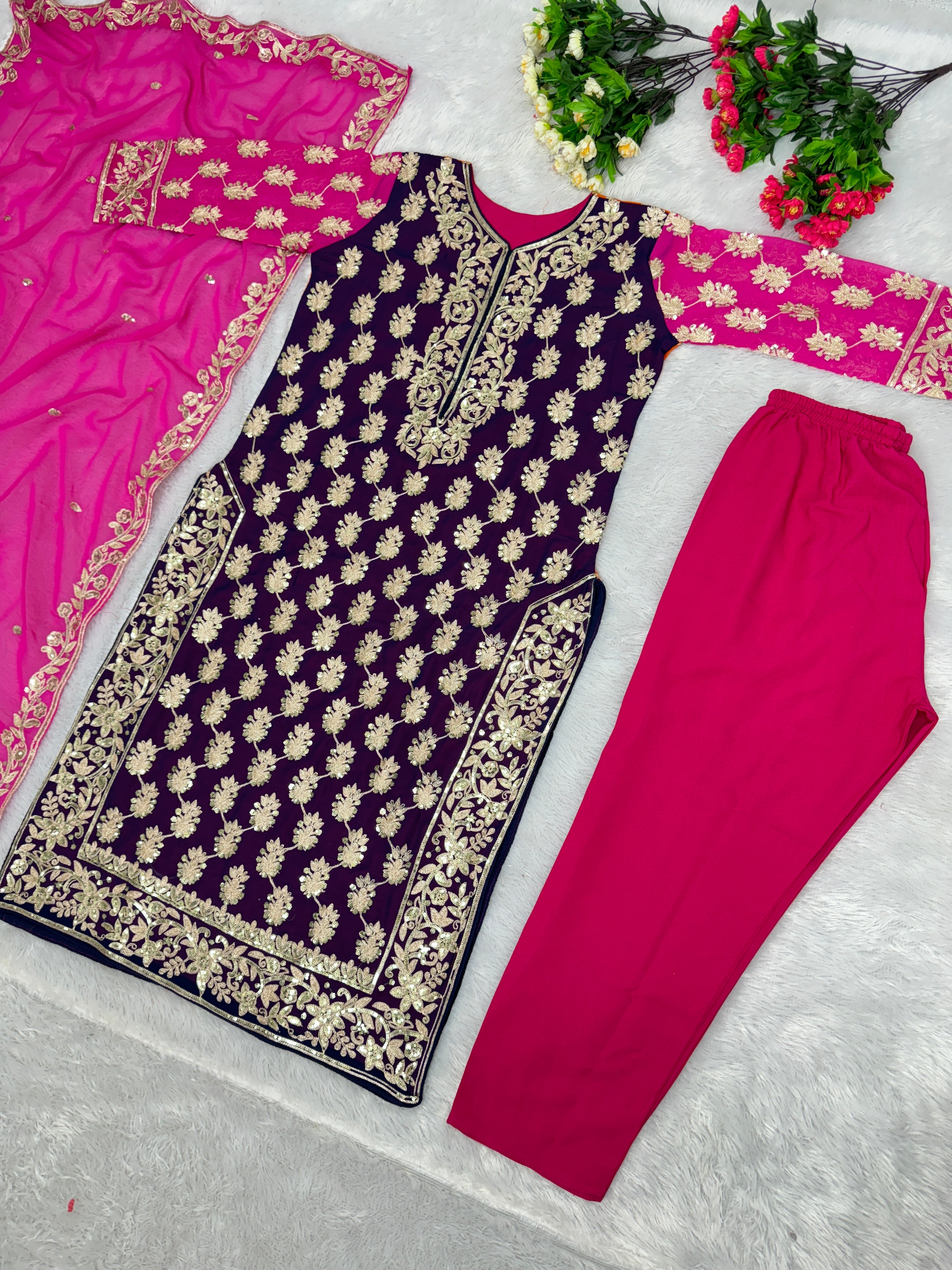 Beautiful Party Wear Top Pent And Dupatta