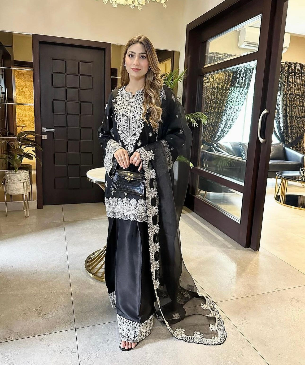 Party Wear Beautiful Top-Plazzo And Dupatta With Embroidery Sequence Work