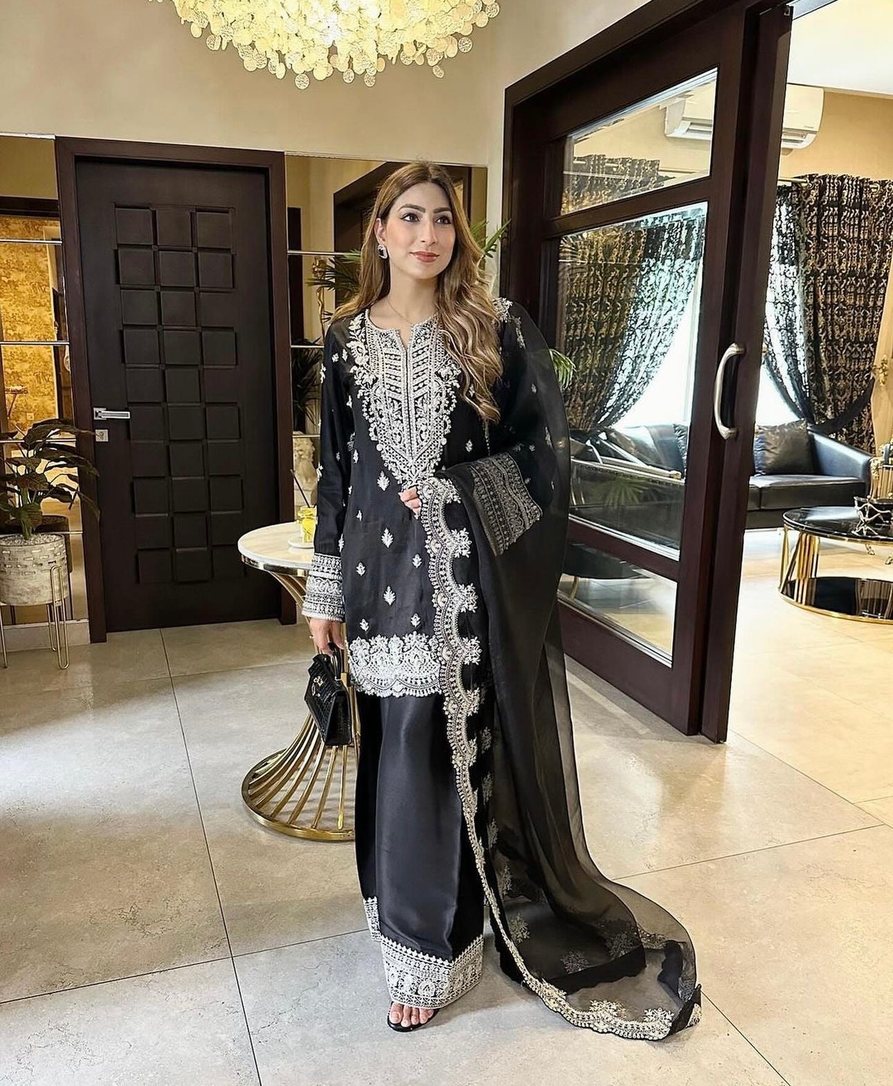 Party Wear Beautiful Top-Plazzo And Dupatta With Embroidery Sequence Work