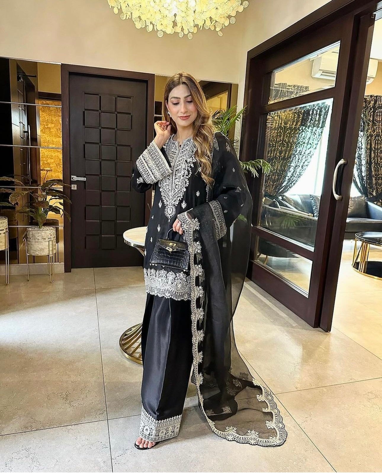 Party Wear Beautiful Top-Plazzo And Dupatta With Embroidery Sequence Work