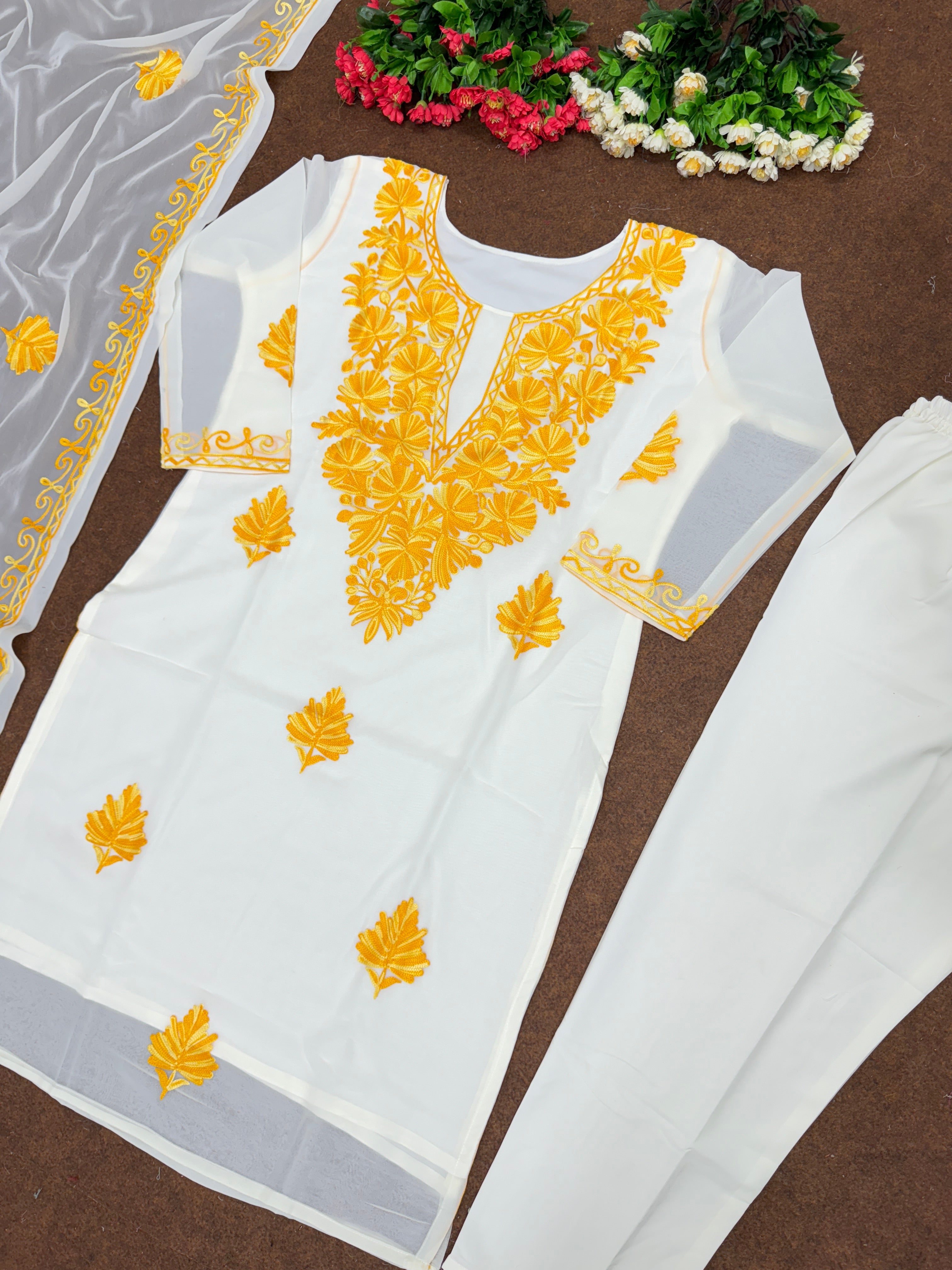 Fancy Party Wear Kashmiri Work Suit Pent And Dupatta