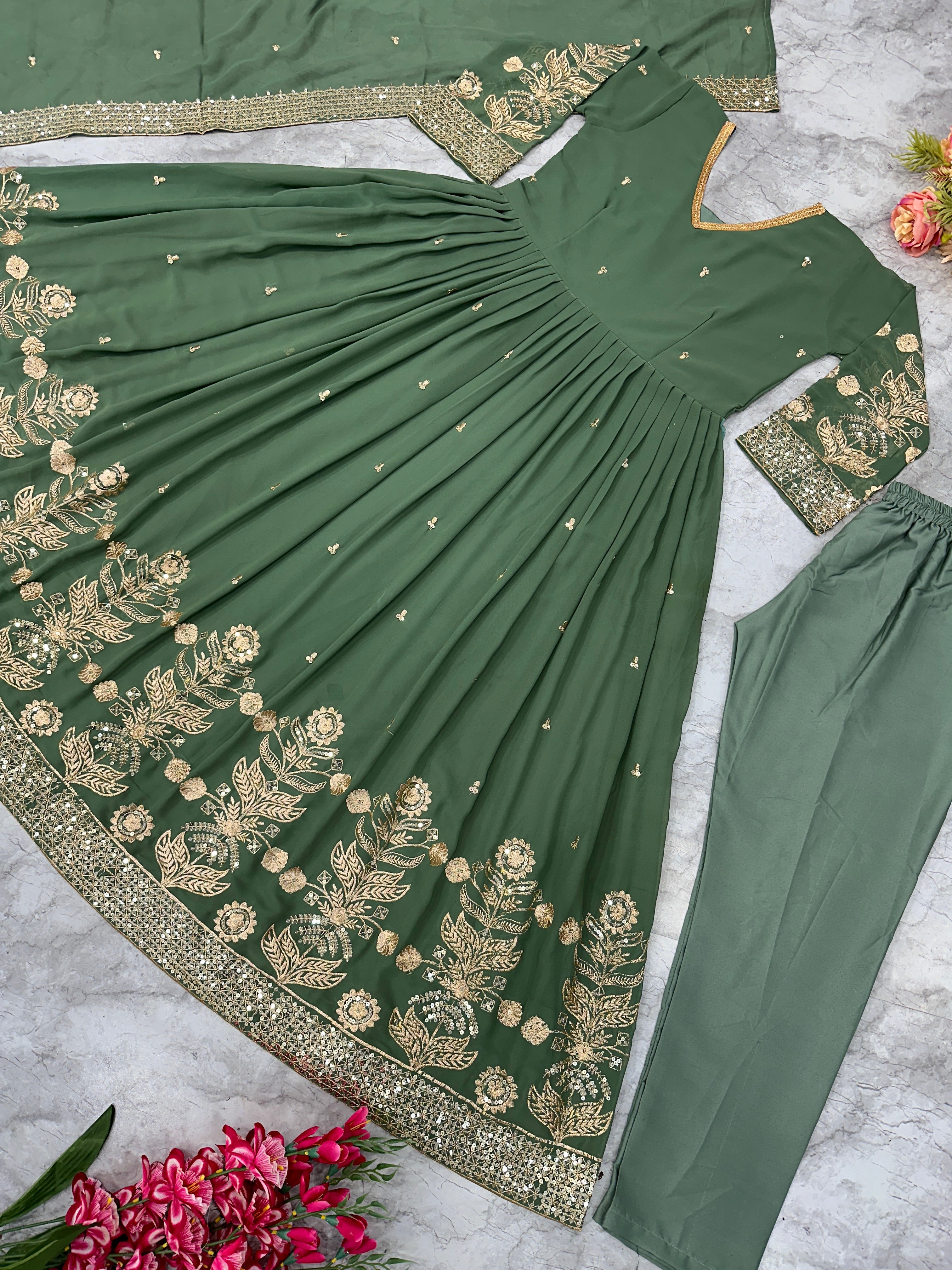 Designer Party Wear Look Anarkali Gown With Pent And Dupatta