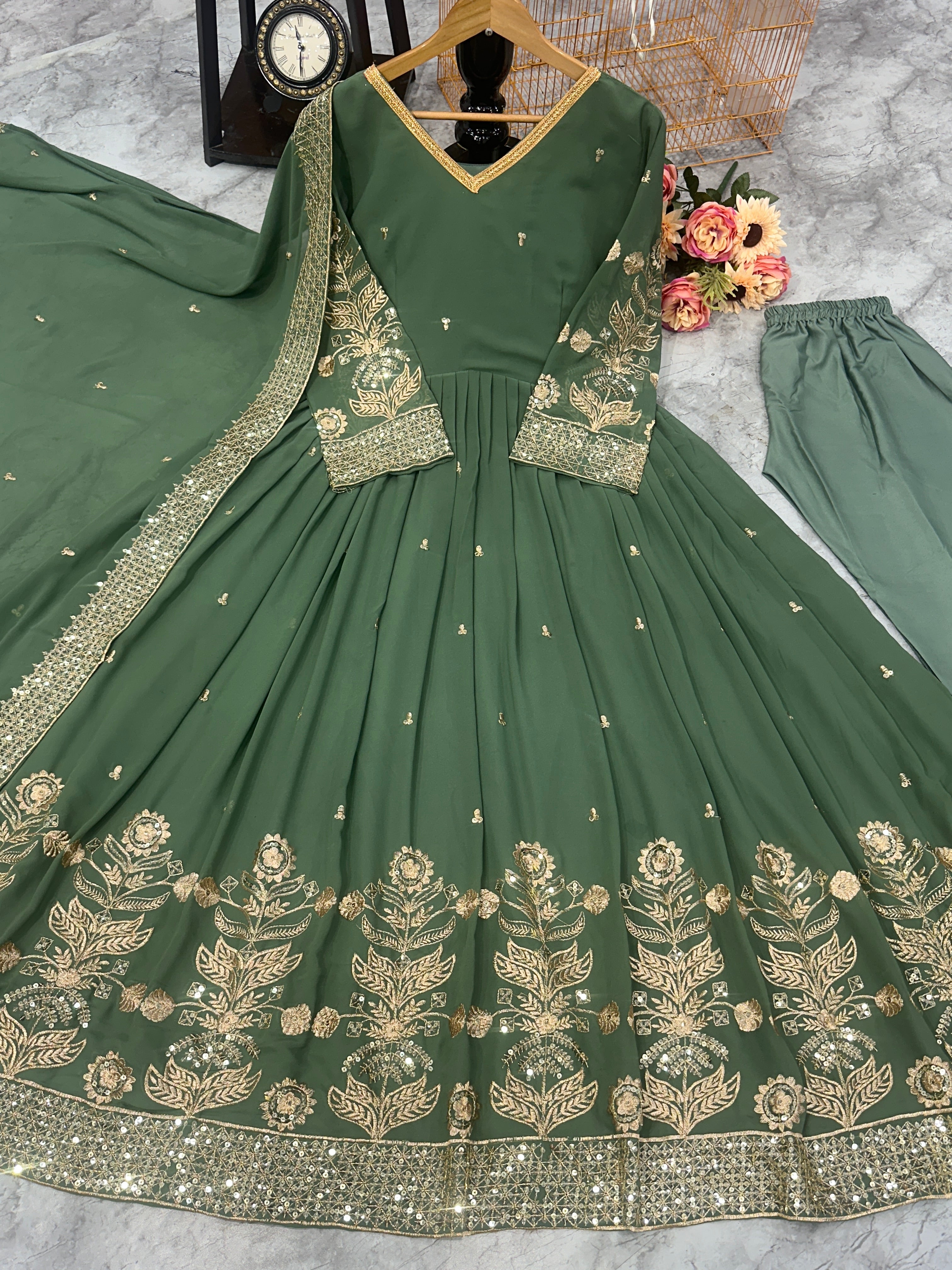 Designer Party Wear Look Anarkali Gown With Pent And Dupatta