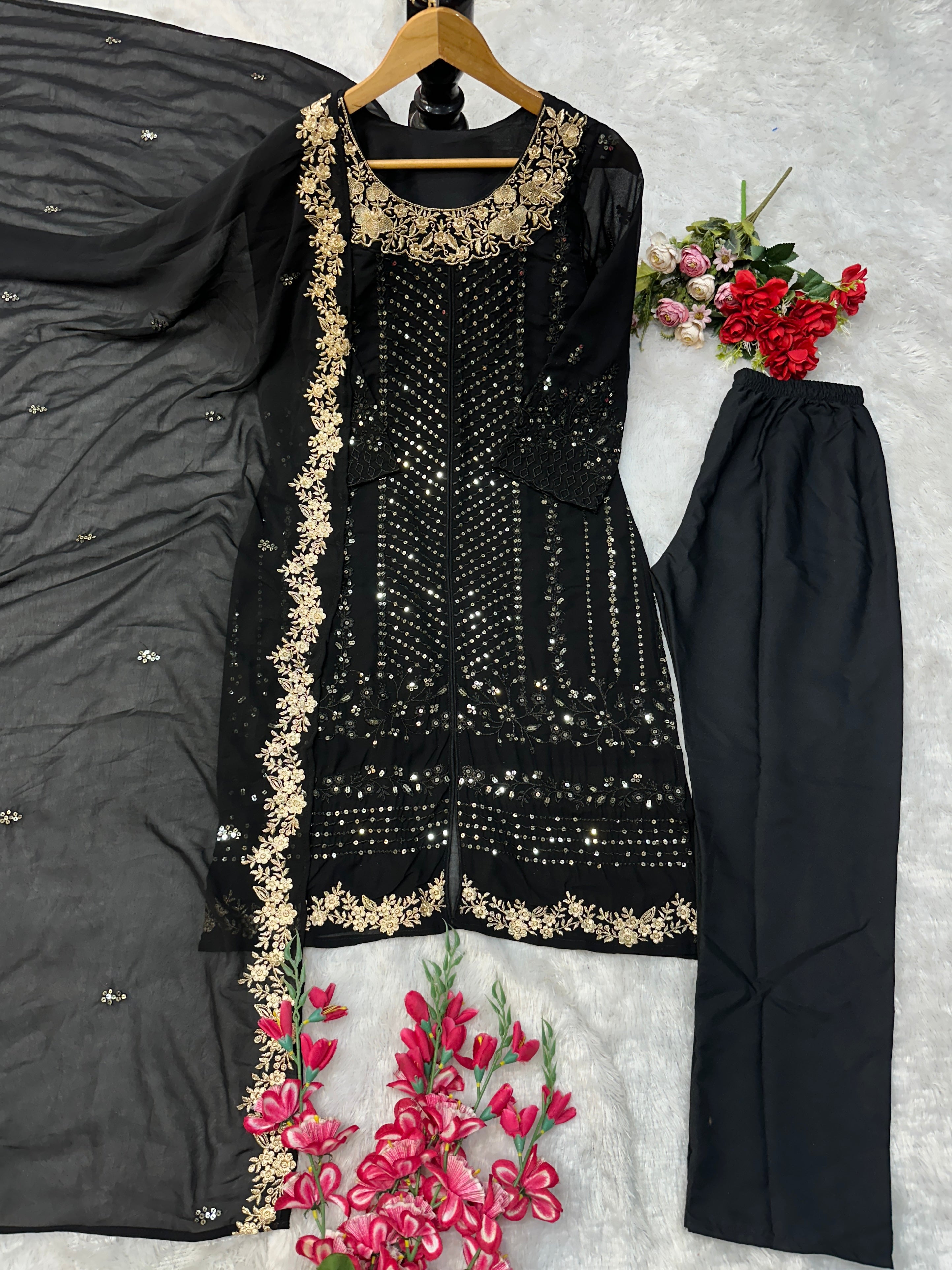 Designer Party Wear Suit Set With Embroidery Work