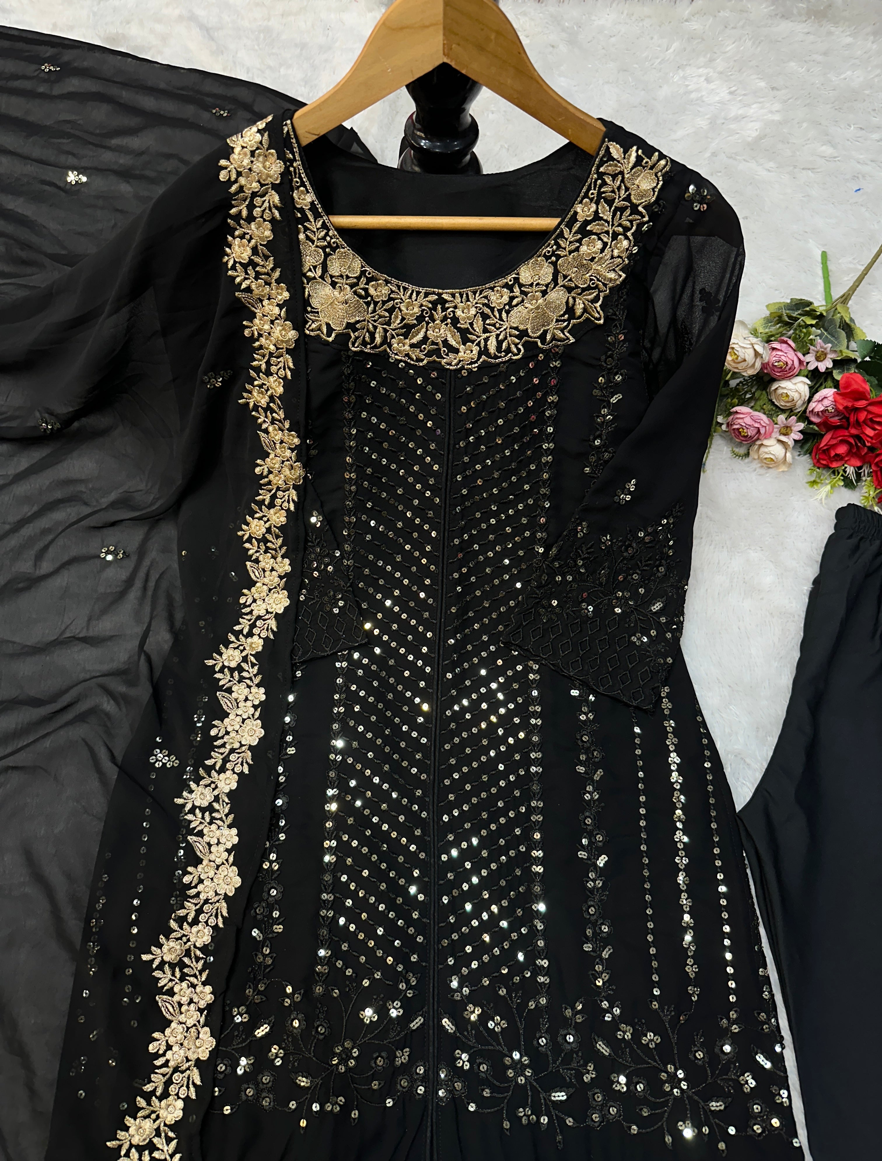 Designer Party Wear Suit Set With Embroidery Work