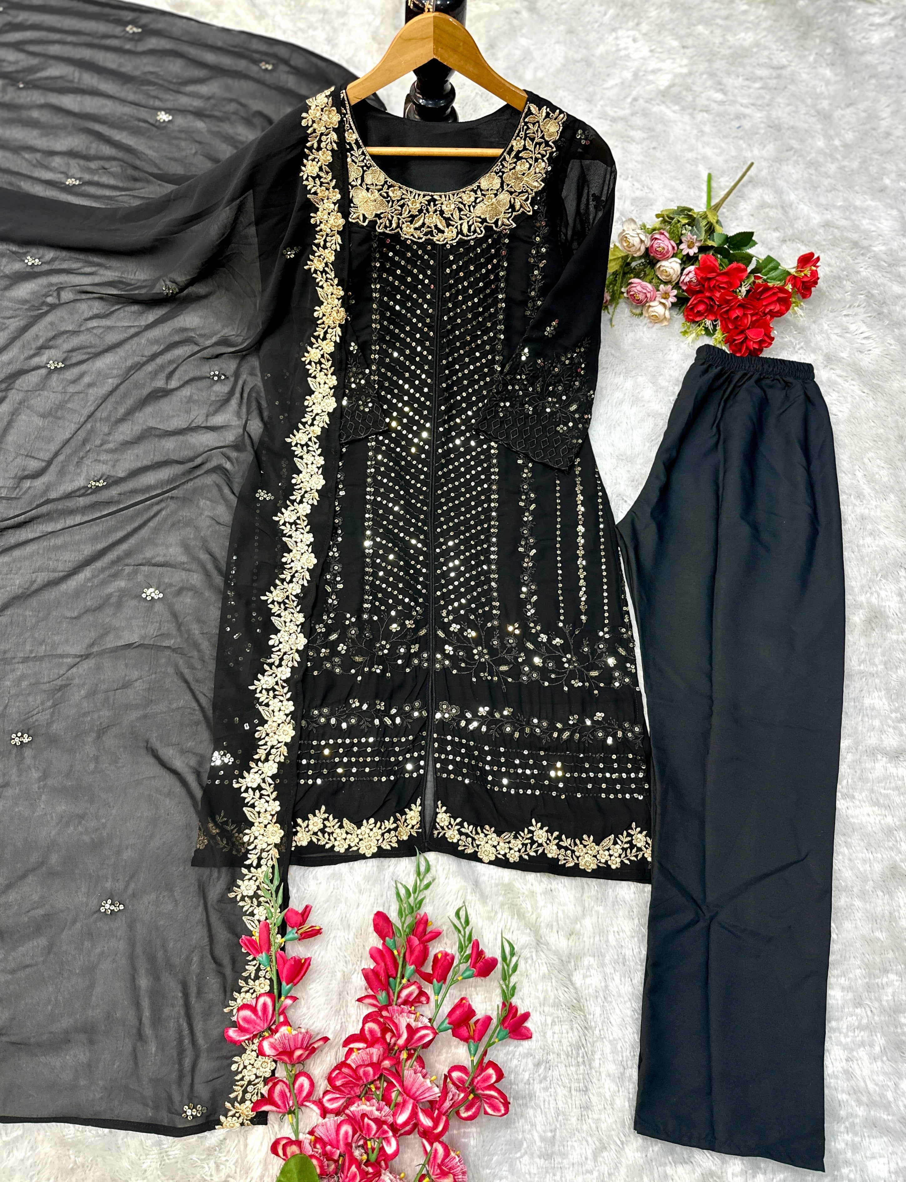 Party Wear Beautiful Suit Set With Dupatta With Embroidery Work