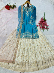 Party Wear Designer Top-Bottom And Dupatta With Embroidery Work