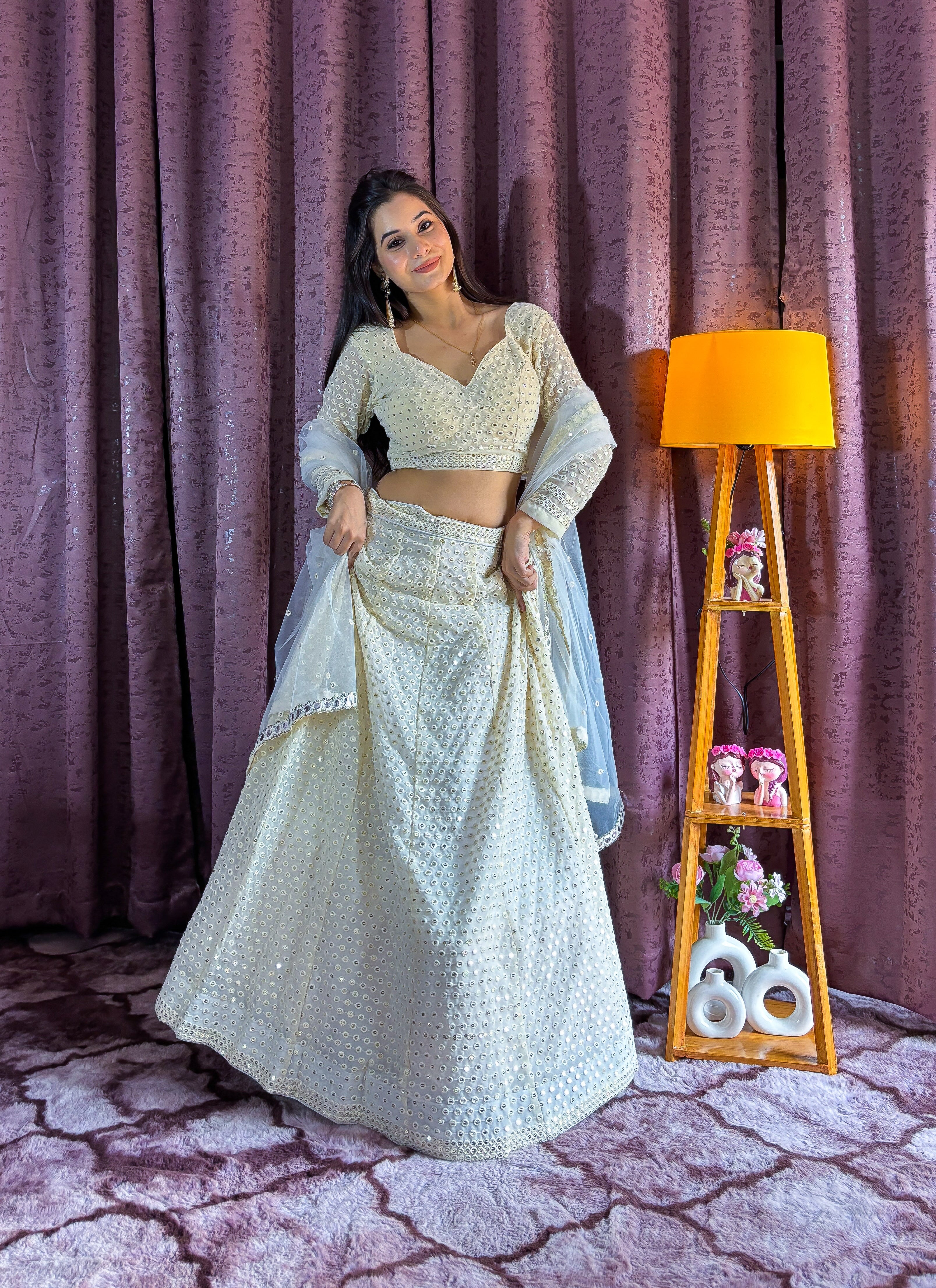 Designer Party Wear Lehenga Choli With Sequence & Thread Work