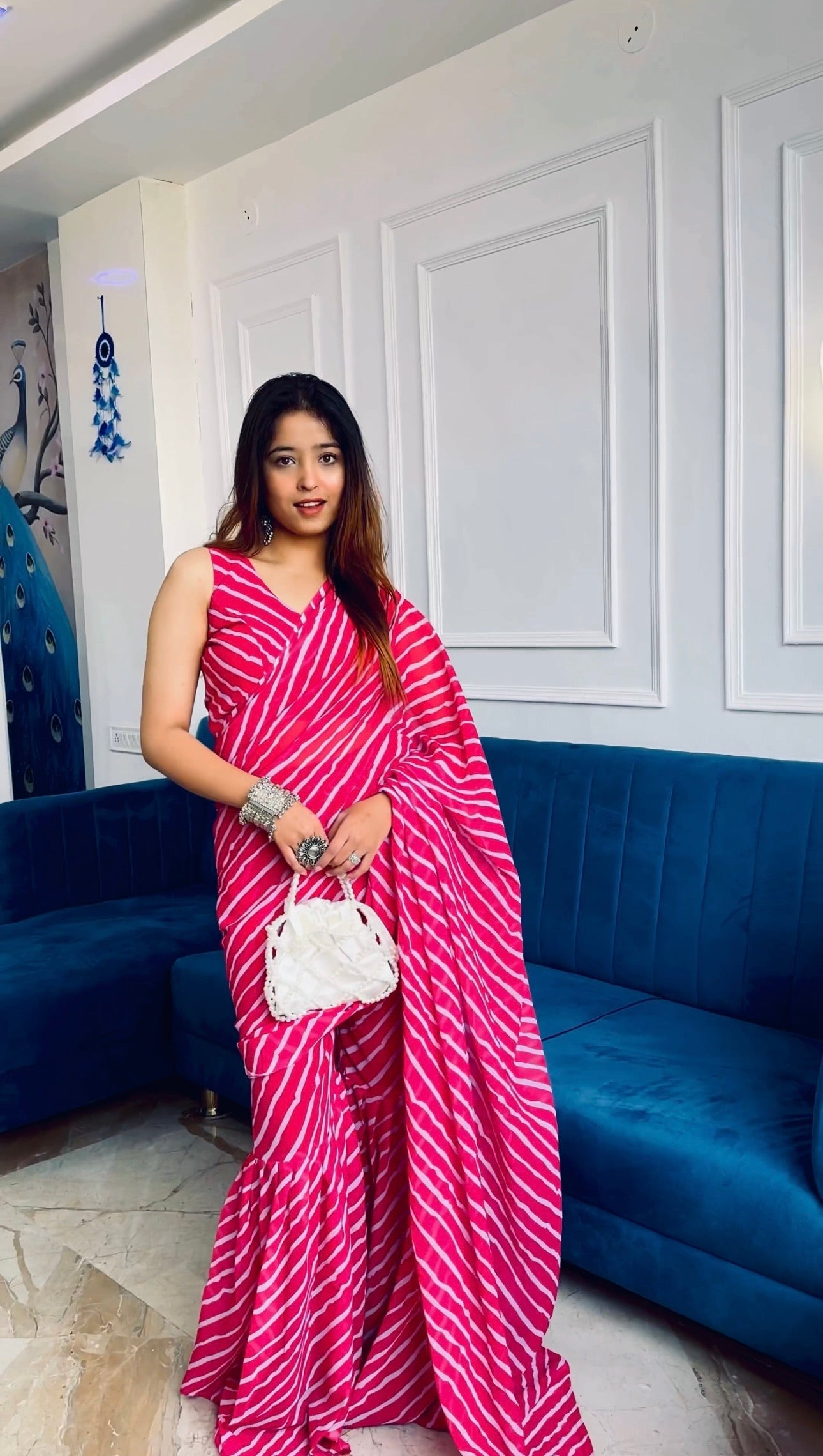 Stylish Party Wear Sharara Saree With Beautiful Leheriya Print