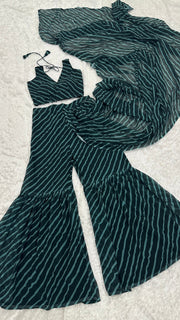 Stylish Party Wear Sharara Saree With Beautiful Leheriya Print