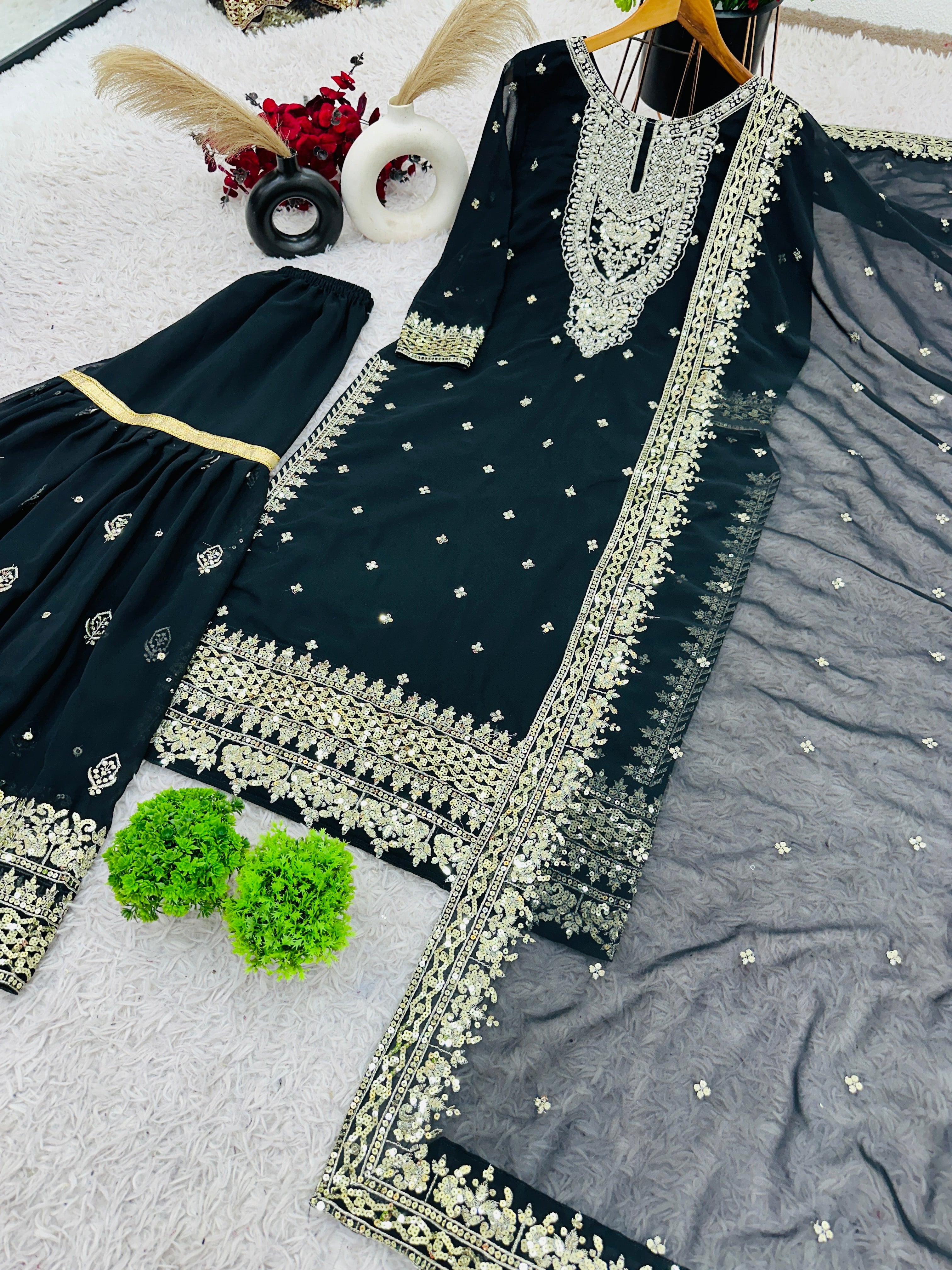 Designer Look Top-Dupatta And Bottom With Heavy Embroidery Sequence Work